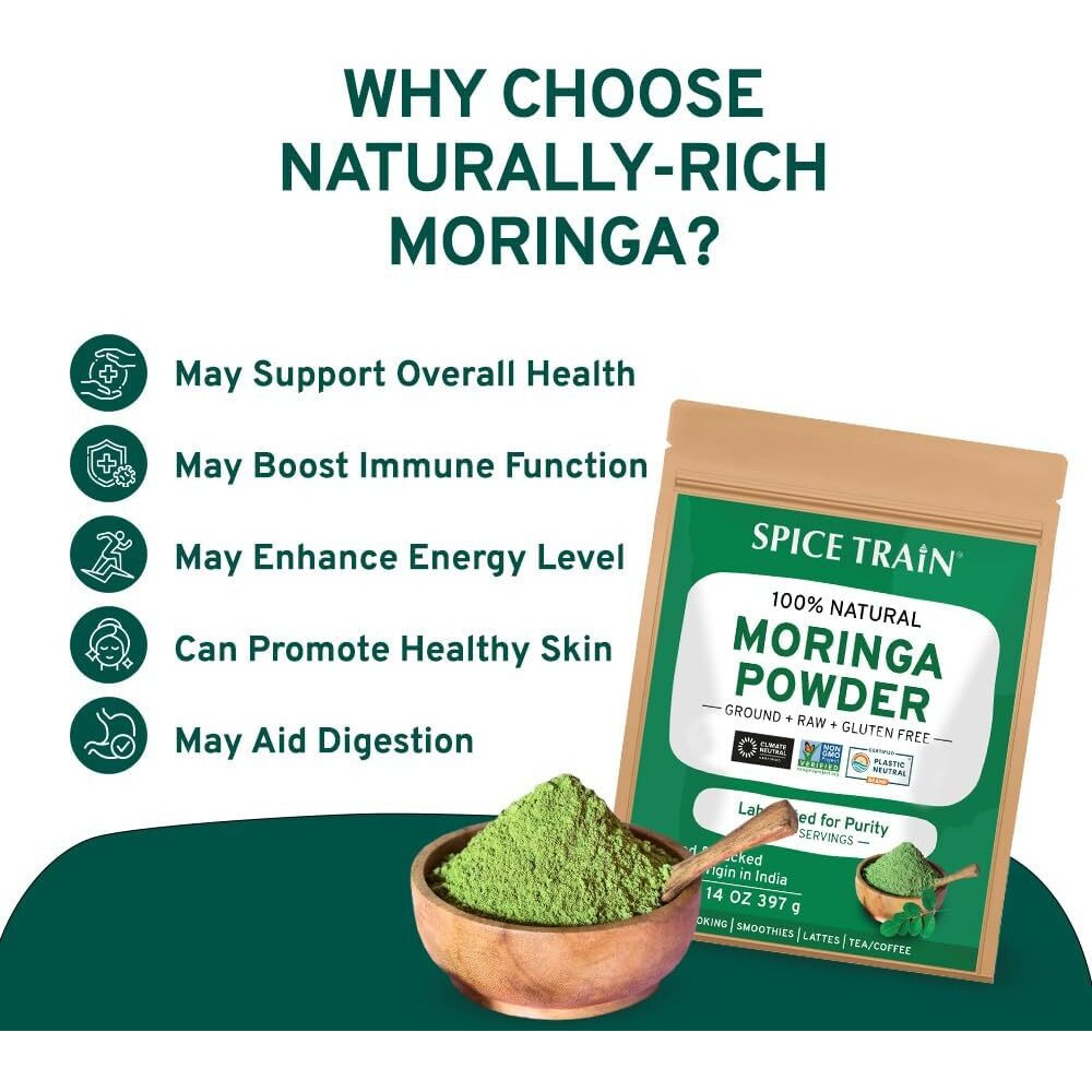 Moringa Powder (397G/14Oz) Moringa Oleifera Leaf Powder - Gluten Free, Non-Gmo | Perfect For Smoothies, Drinks, Tea & Recipes | Packed In Resealable Zip Lock Pouch