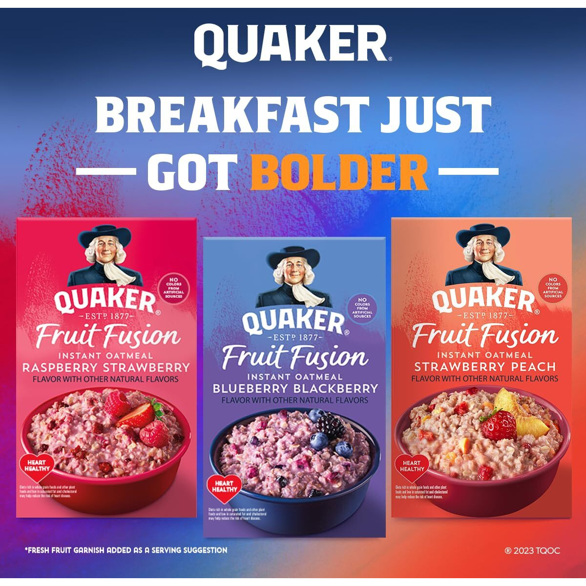 Quaker Instant Oatmeal, Fruit Fusion, 3 Flavor Variety Pack, 1.41Oz Packets (32 Pack)