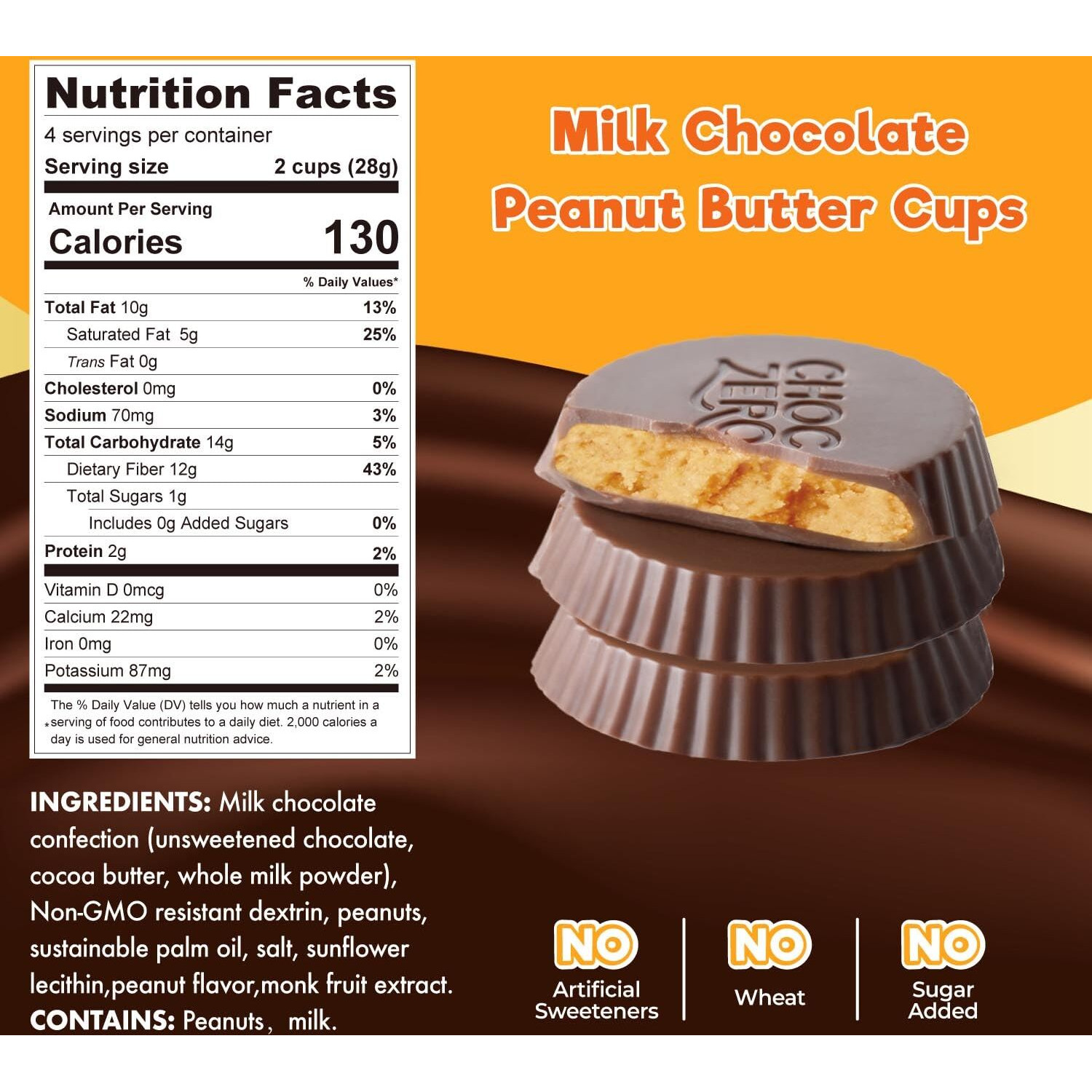 Choczero Milk Chocolate Peanut Butter Cups, No Added Sugar, Gluten Free, Low Carb Candy, 4 Ounce (Pack Of 4), 32 Cups Total
