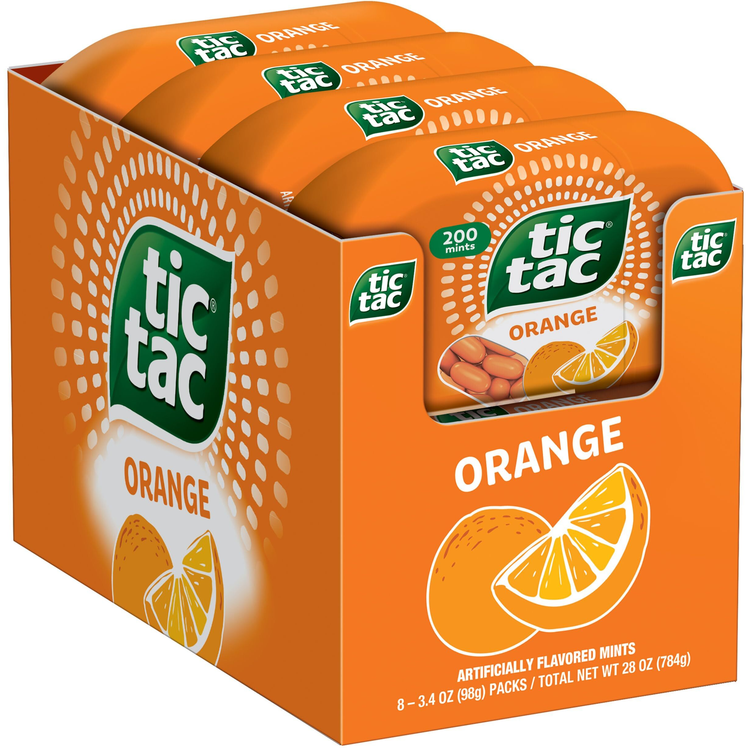 Tic Tac, Orange Flavored Mints, 8 Count, On-The-Go Refreshment, 3.4 Oz Each