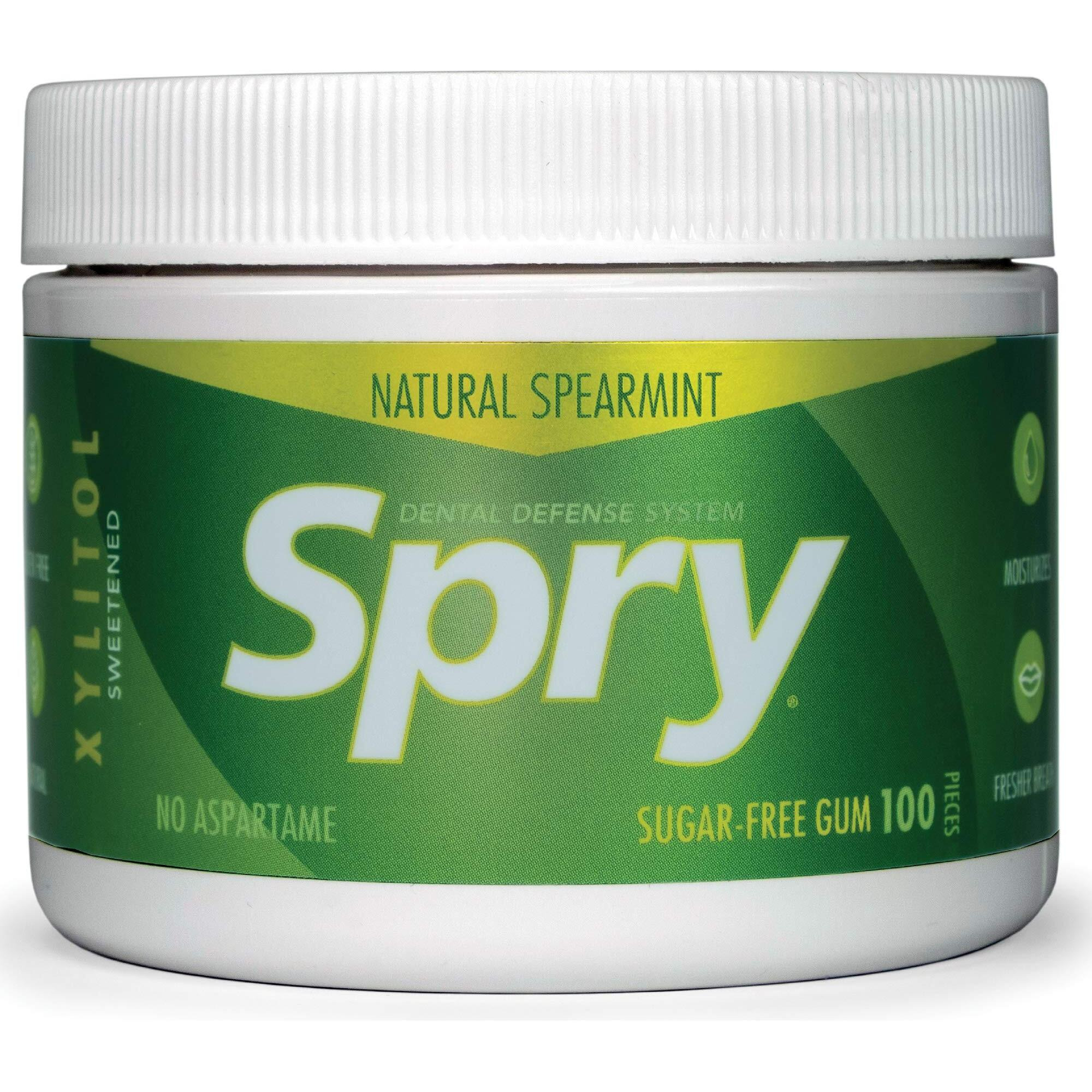 Spry Fresh Natural Xylitol Chewing Gum Dental Defense System Aspartame-Free Sugar Free Gum (Spearmint, 100 Count - Pack Of 2)
