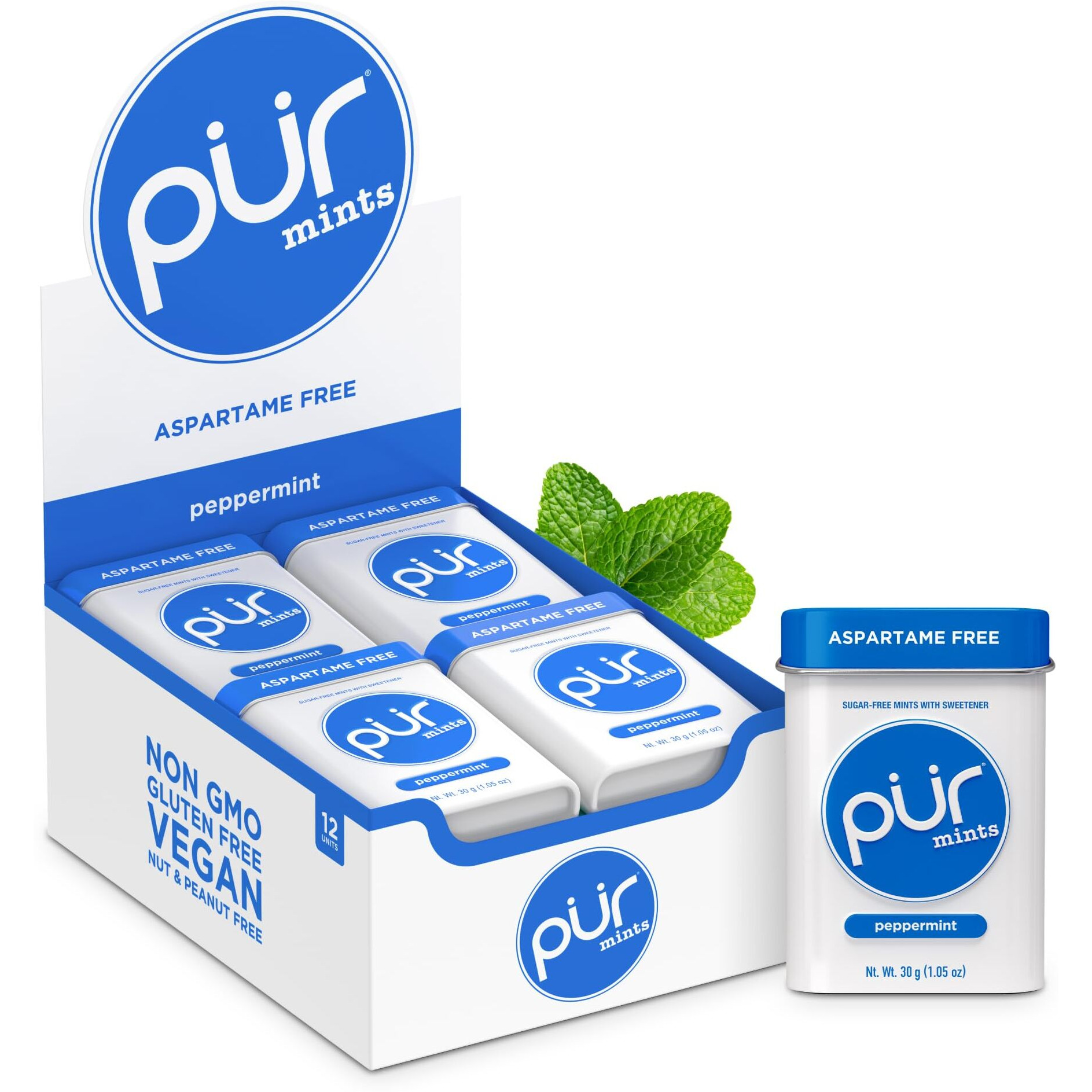 Pur Mints | Aspartame Free Mints | Made With Xylitol | Sugar Free, Vegan, Gluten Free & Keto Friendly | Natural Peppermint Flavored Mints, 30 Pieces (Pack Of 12)