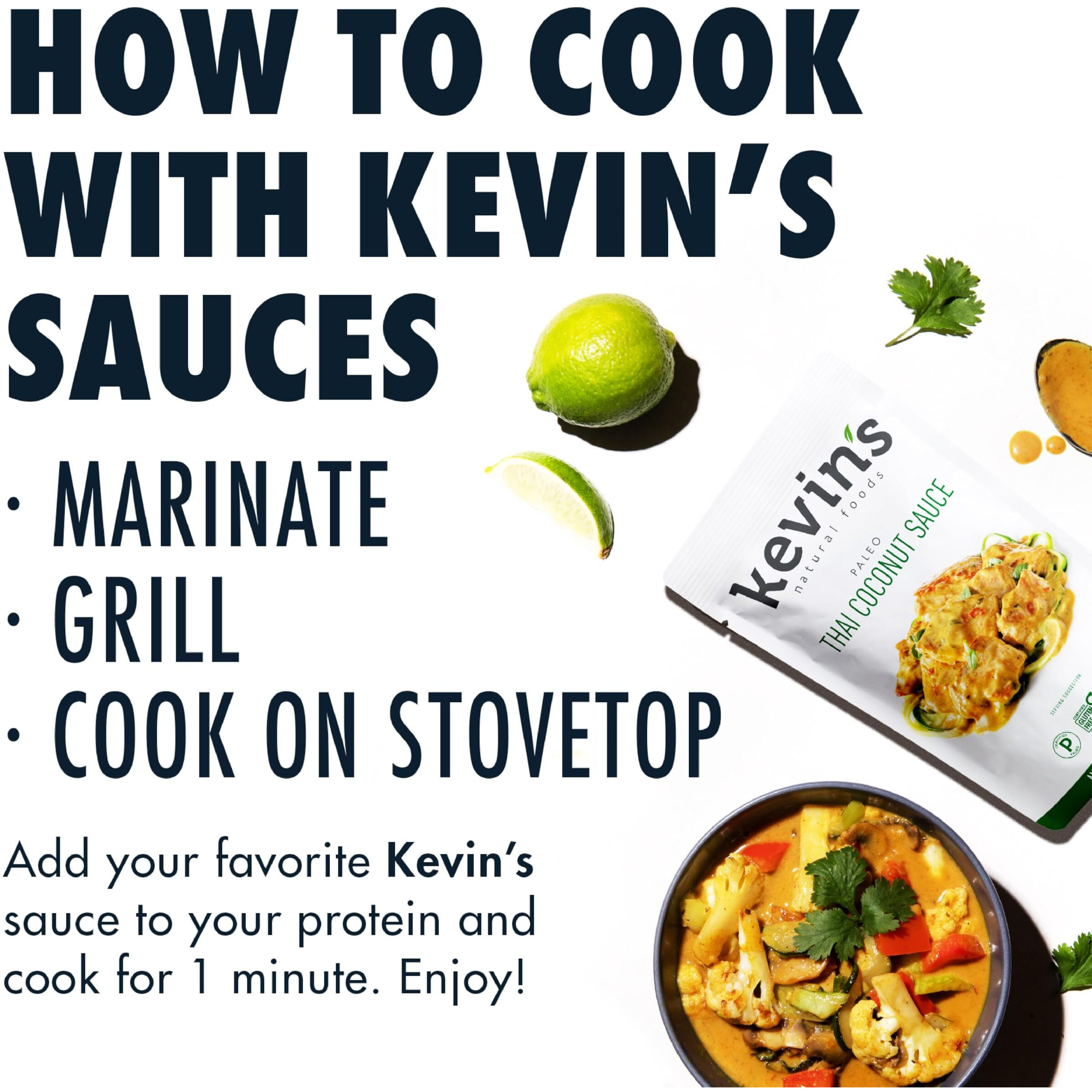 Kevin's Natural Foods Thai Coconut Sauce - Paleo Simmer Sauce - Stir-Fry Sauce, Gluten Free, No Preservatives, Non-Gmo - 3 Pack (Thai Coconut)