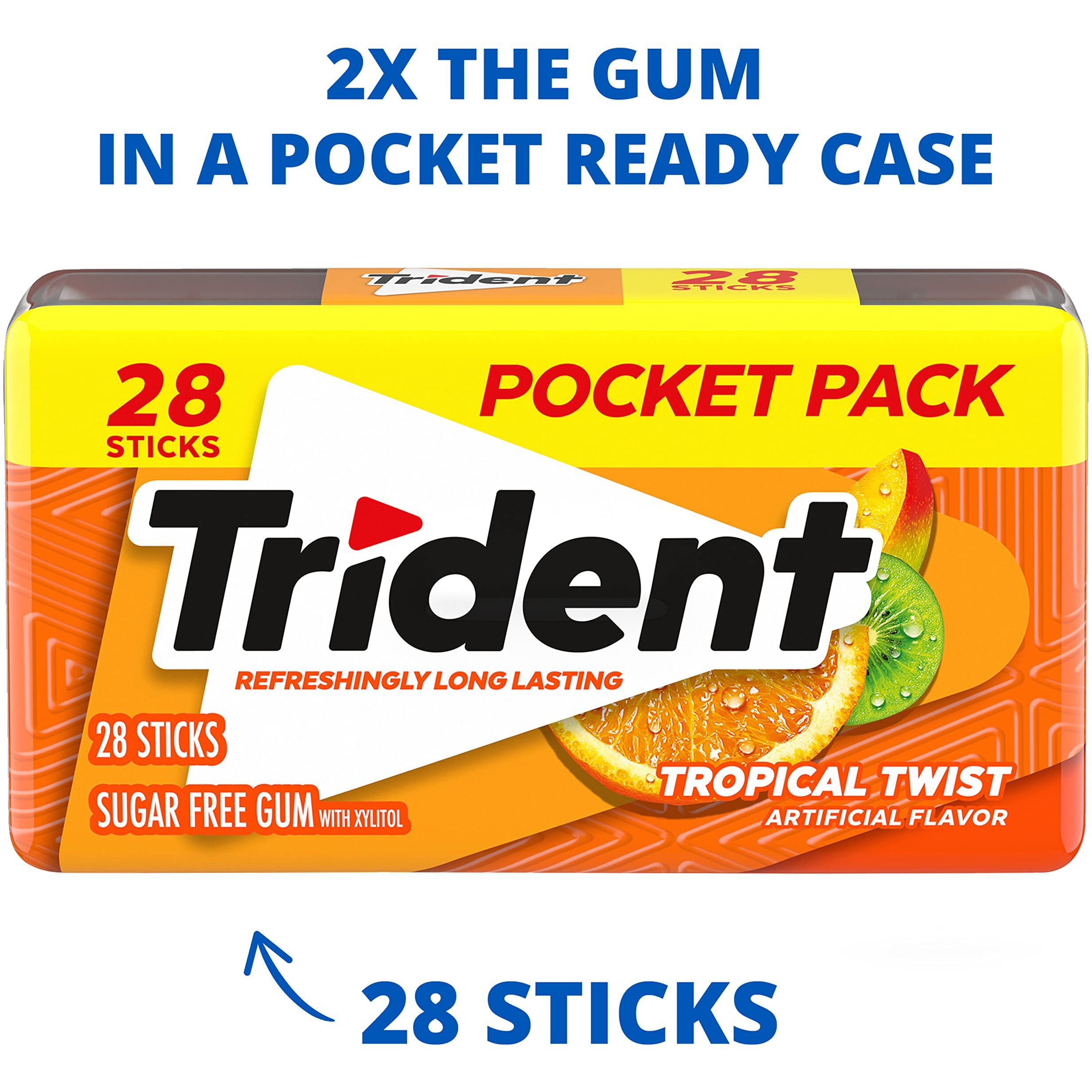 Trident Tropical Twist Sugar Free Gum, 6 Pocket Packs Of 28 Pieces (168 Total Pieces)