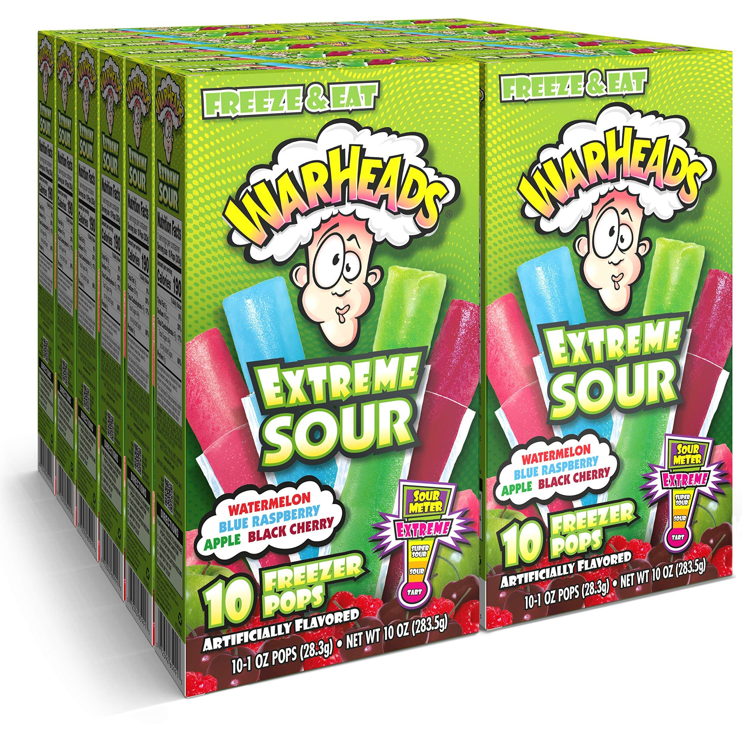 Warheads, Fat Free Freezer Pops, Assorted Flavors, Extreme Sour ,12 Boxes,10 - 1 Oz Pops Per Box,1 Ounce (Pack Of 120)