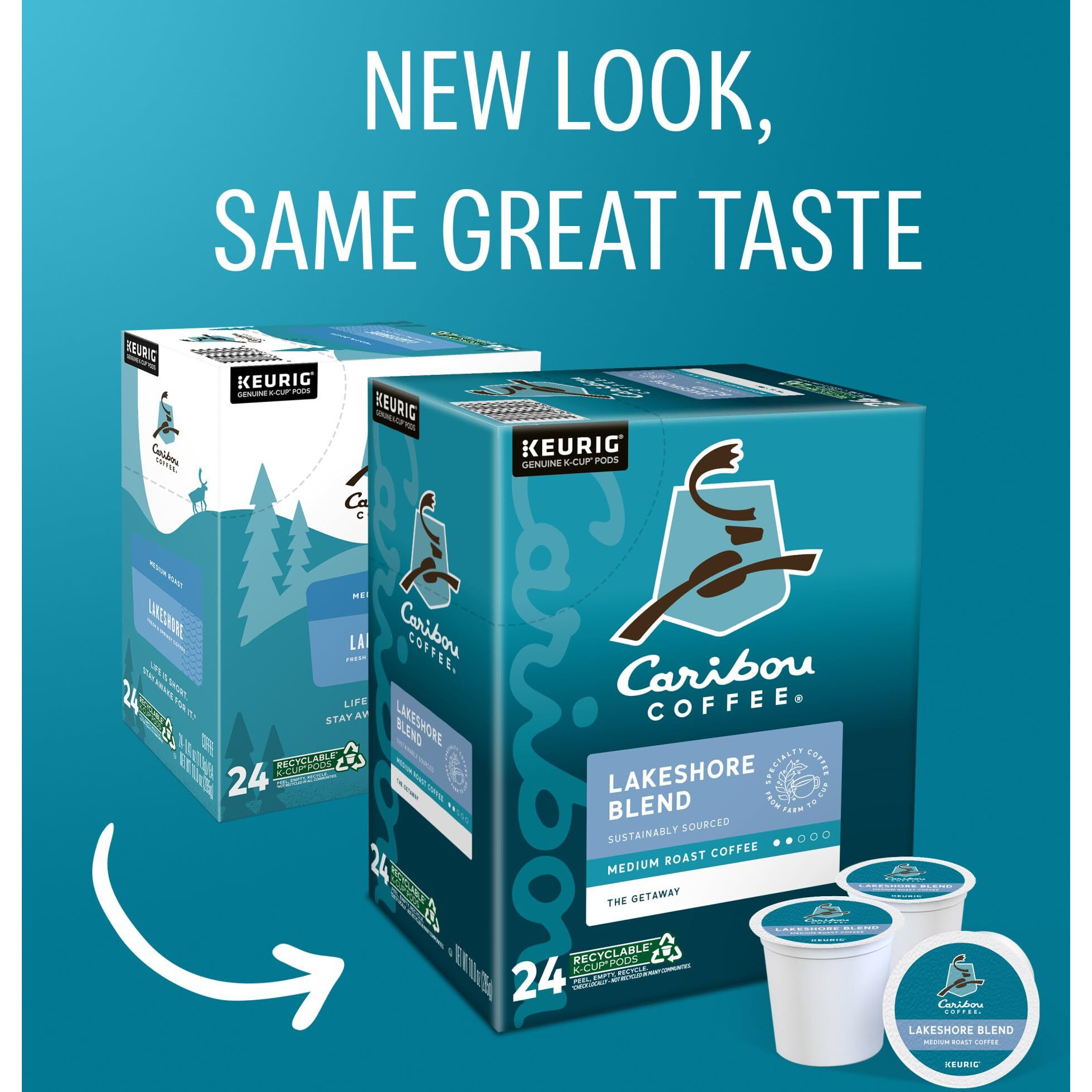 Caribou Coffee Lakeshore Blend Keurig Single-Serve K-Cup Pods, Medium Roast, 24 Count (Pack Of 4)