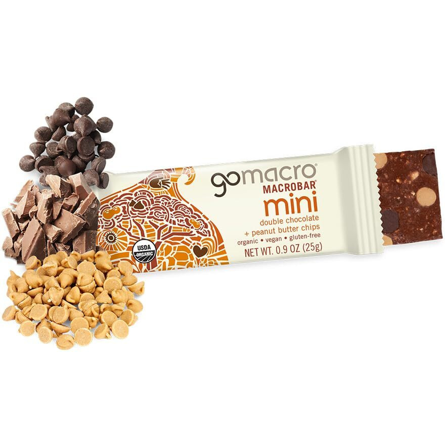 Gomacro Macrobar Mini Organic Vegan Snack Bars - Double Chocolate + Peanut Butter Chips (0.9 Ounce Bars, 24 Count)