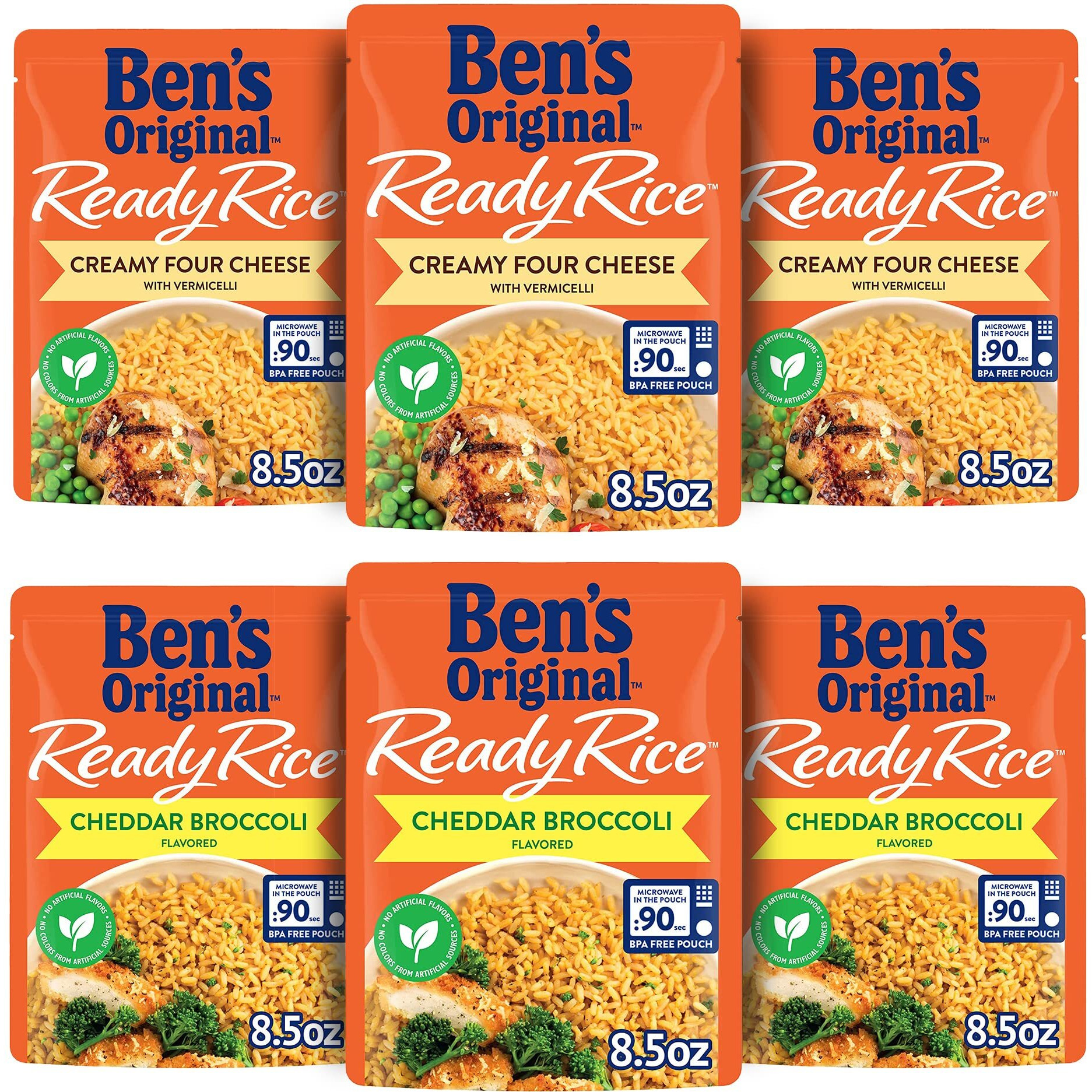Ben's Original Ready Rice Creamy Four Cheese And Cheddar Broccoli Variety Pack, Easy Dinner Sides, 8.5 Oz Pouch (Pack Of 6)