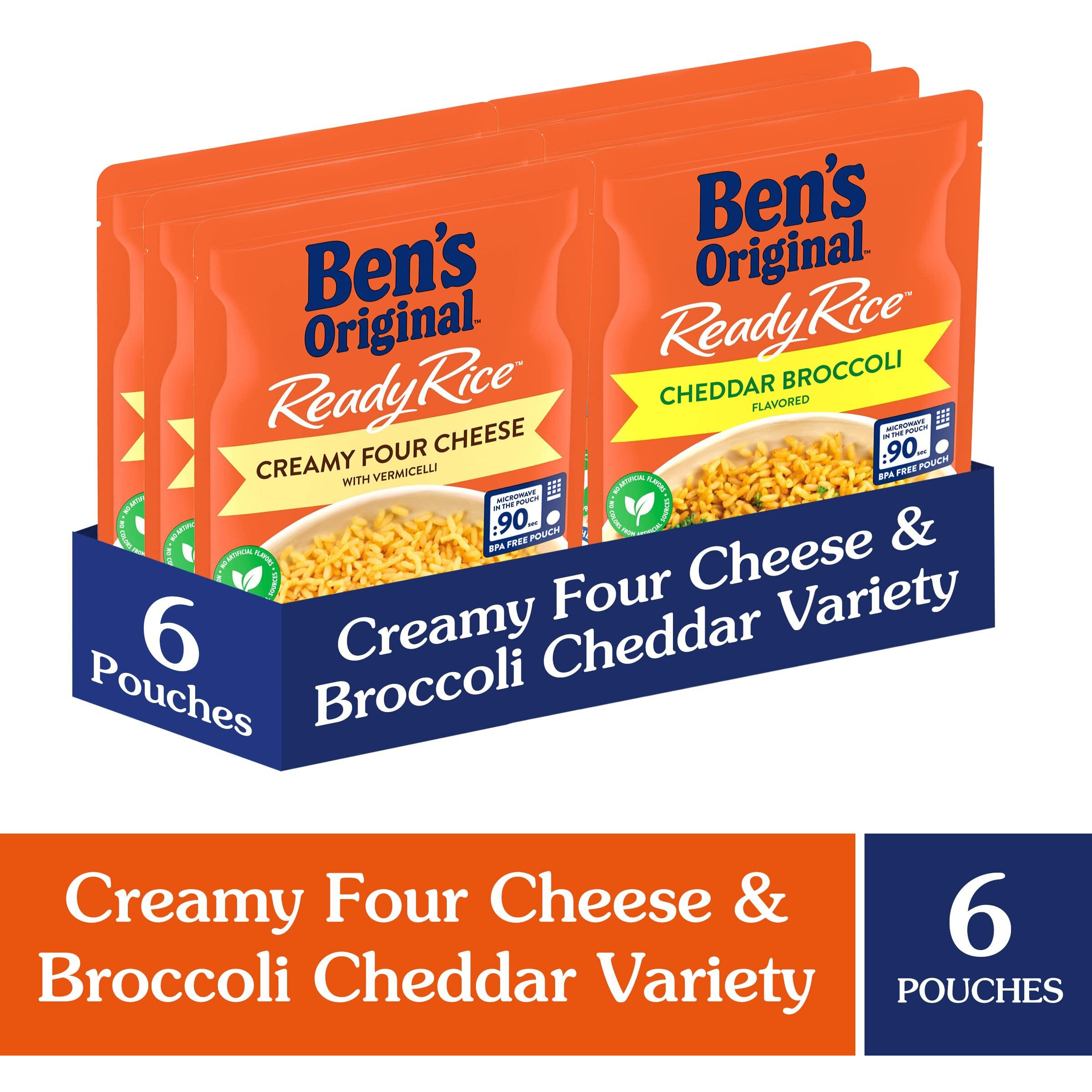 Ben's Original Ready Rice Creamy Four Cheese And Cheddar Broccoli Variety Pack, Easy Dinner Sides, 8.5 Oz Pouch (Pack Of 6)