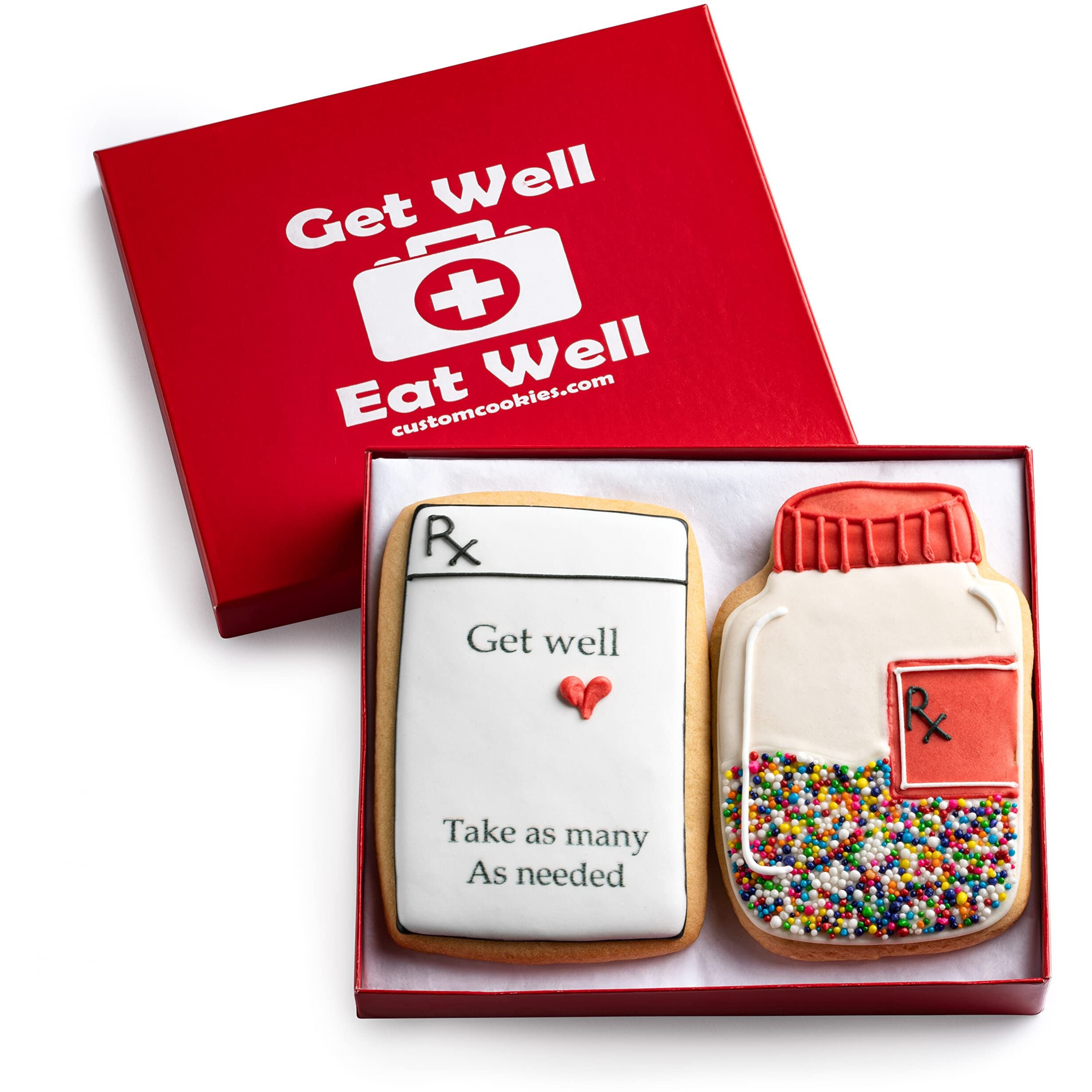 Custom Cookies Get Well Cookies - Set Of 2 Kosher Decorated Vanilla Sugar Cookies - Express Feel Better Wishes For Men, Women, And Kids - After Surgery Gift, Get Well Soon Gifts For Women Care Package