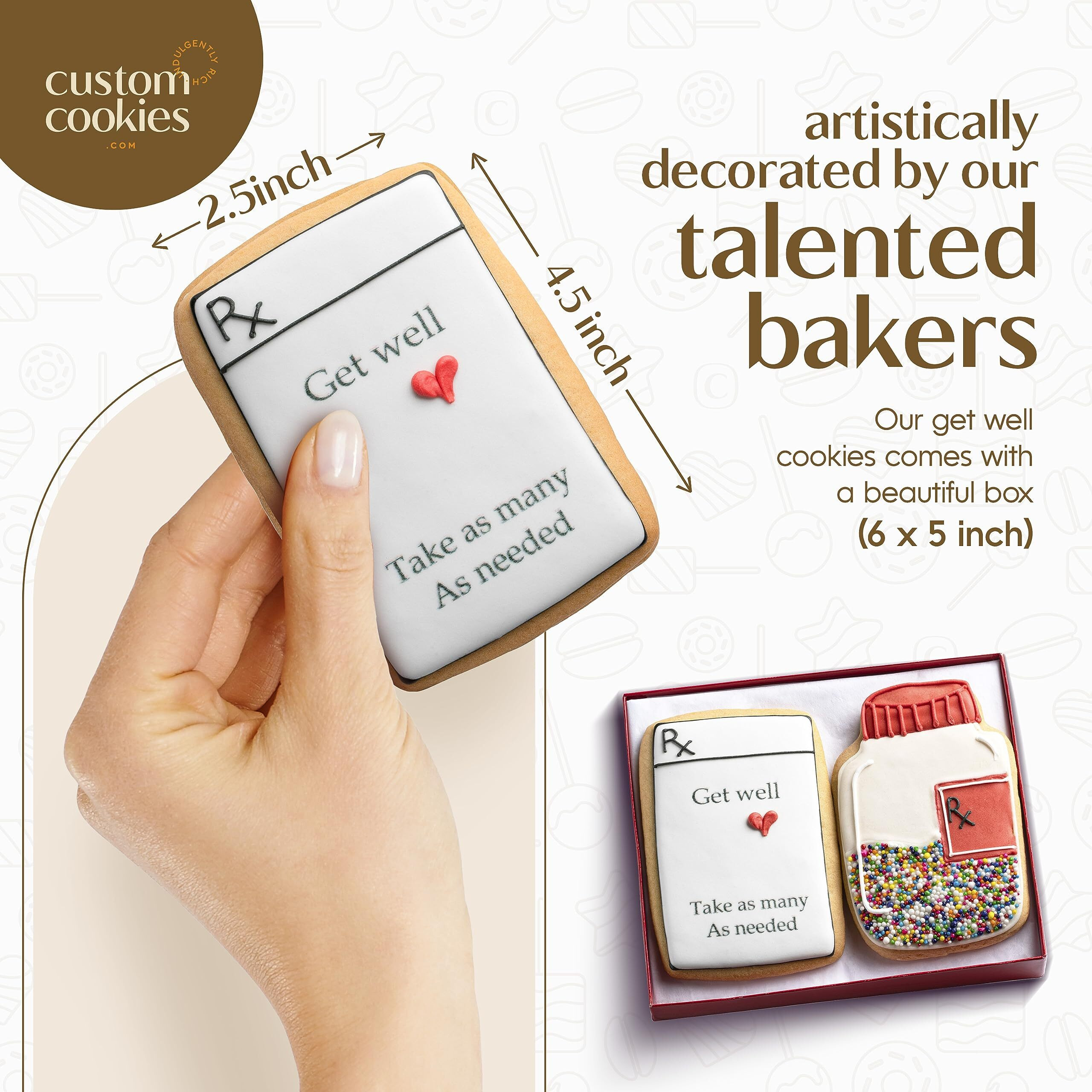 Custom Cookies Get Well Cookies - Set Of 2 Kosher Decorated Vanilla Sugar Cookies - Express Feel Better Wishes For Men, Women, And Kids - After Surgery Gift, Get Well Soon Gifts For Women Care Package