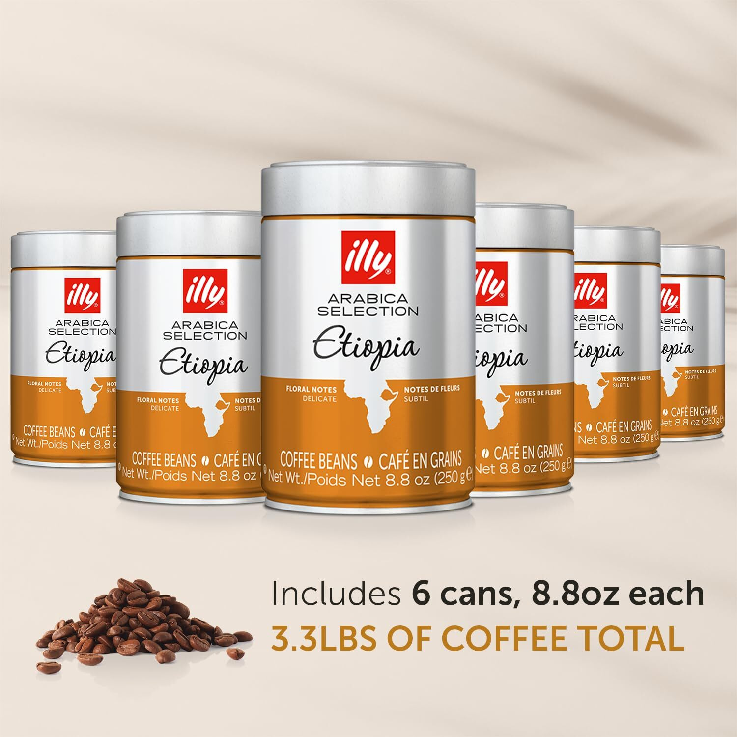 Illy Whole Bean Coffee - Perfectly Roasted Whole Coffee Beans - Etiopia Bold Roast - Gentle Notes Of Jasmine - Floral Notes - 100% Arabica Coffee - No Preservatives - 8.8 Ounce, 6 Pack