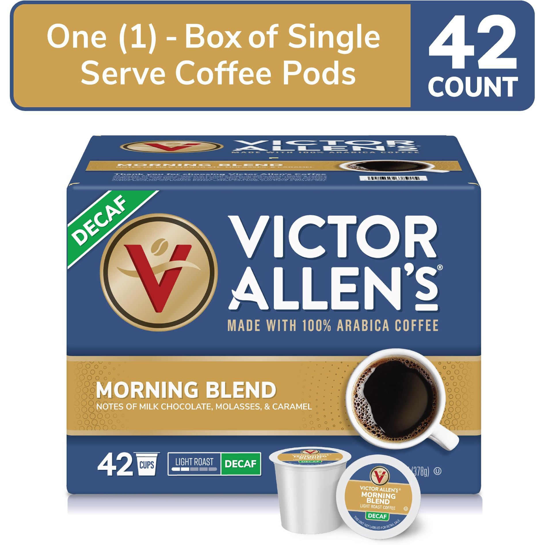 Victor Allen's Coffee Decaf Morning Blend, Light Roast, 42 Count, Single Serve Coffee Pods For Keurig K-Cup Brewers