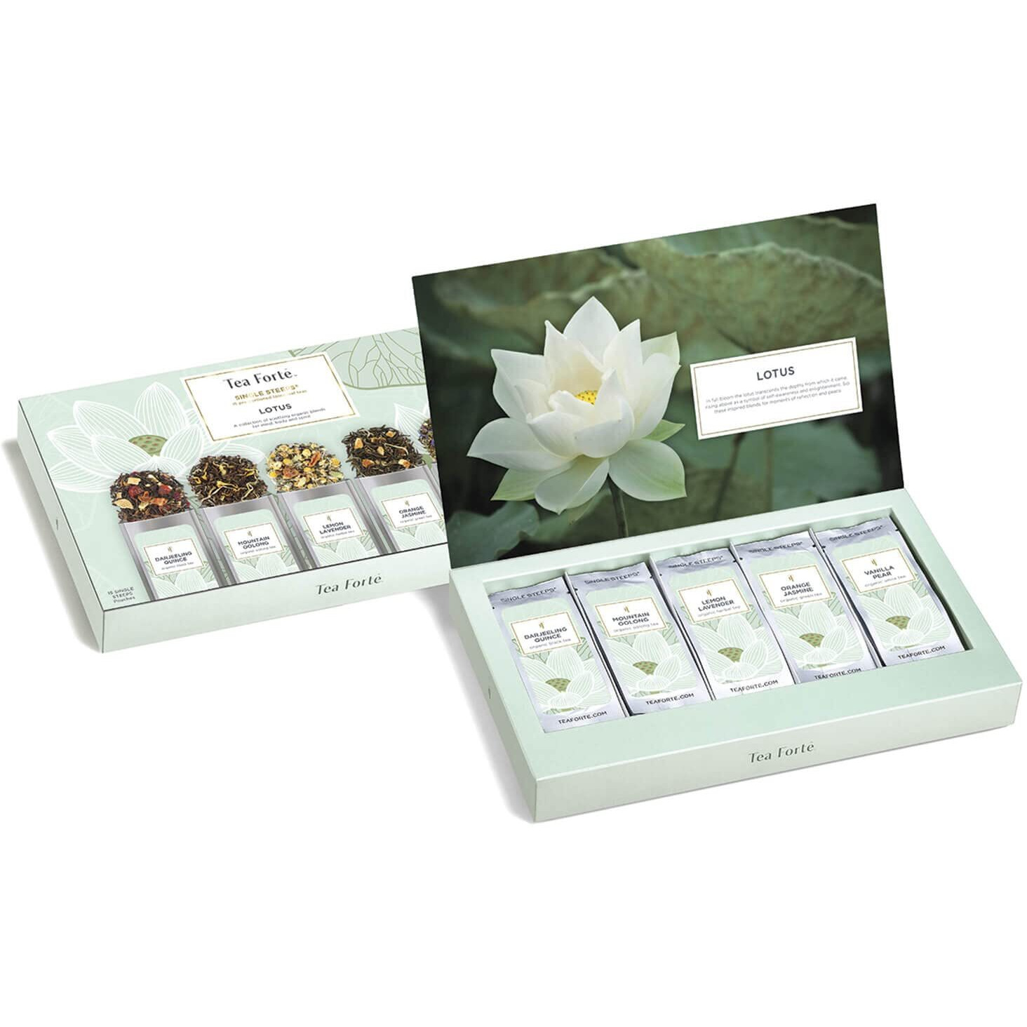 Tea Forte Single Steeps Loose Leaf Lotus Tea Sampler, Assorted Variety Tea Box, Serve Pouches,15 Count (Pack Of 1)