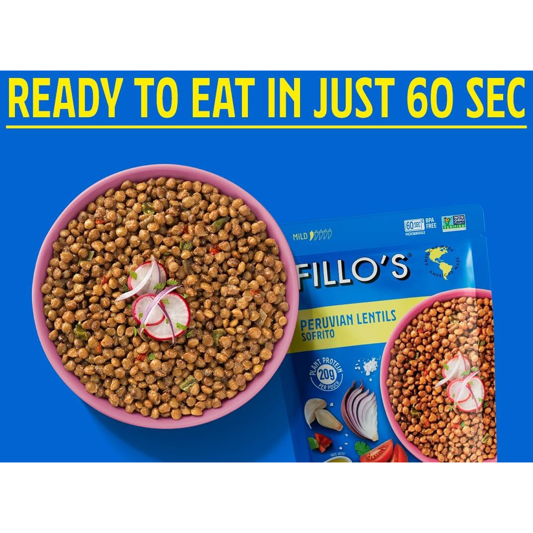 Fillo's Ready To Eat Beans & Lentils Variety Pack | Black Beans, Lentils, Pinto Beans, Mayocoba Beans | Gluten-Free, Preservative-Free, Microwavable Meals, Non-Gmo, Vegan, Plant Protein, 10 Oz Pk Of 6