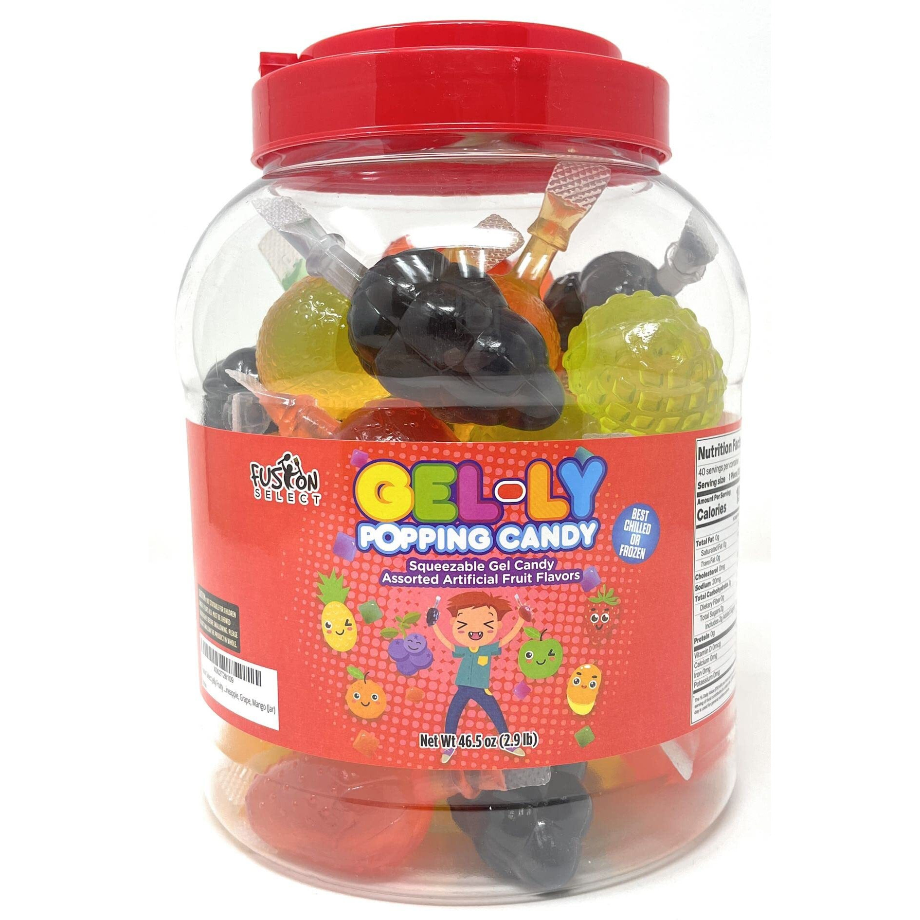 Fusion Select Jelly Fruit Snack Jelly Fruits Hit Or Miss Candy Challenge - Fruit-Shaped Jelly- Assorted Flavors, Strawberry, Orange, Apple, Pineapple, Grape, Mango (1 Jar)