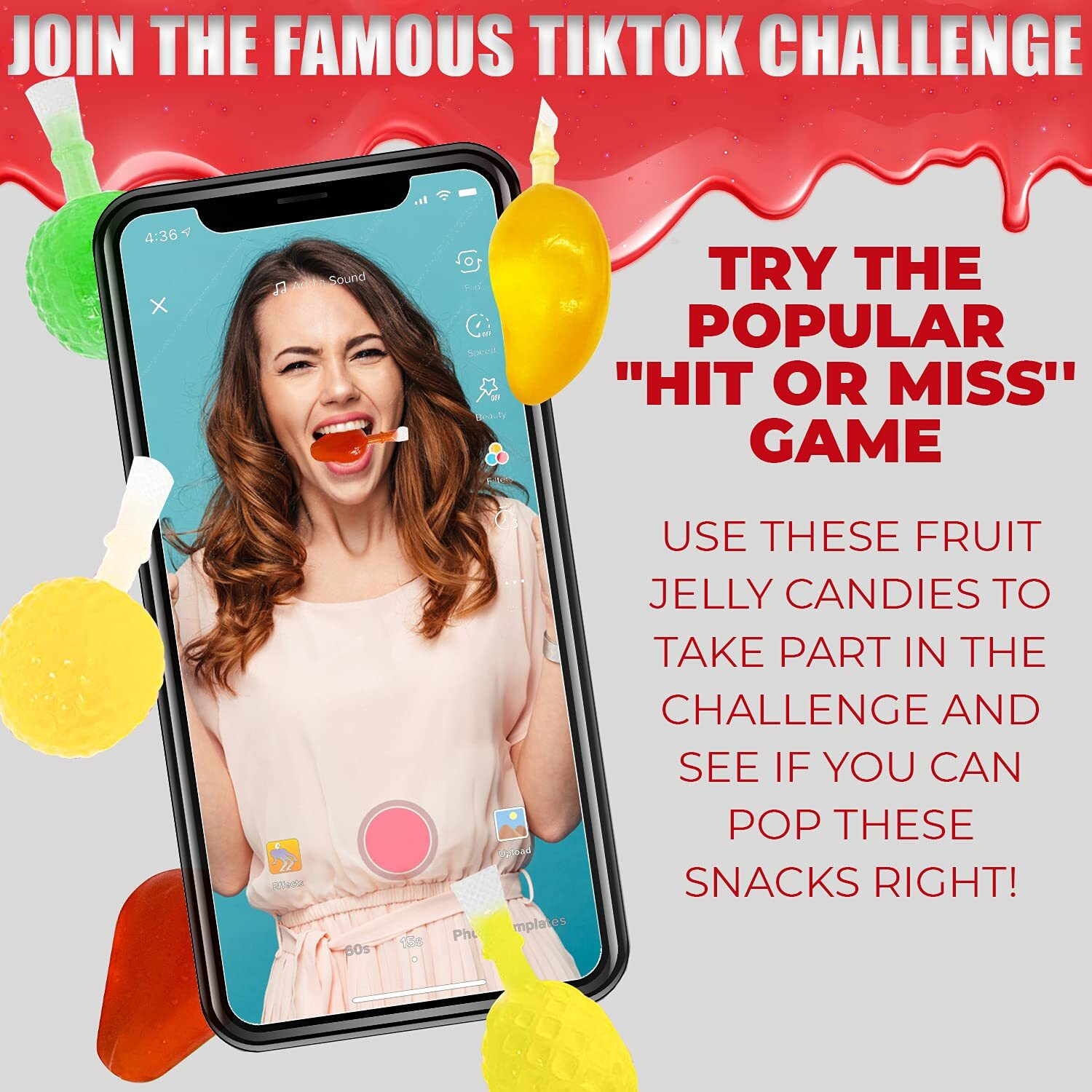 Fusion Select Jelly Fruit Snack Jelly Fruits Hit Or Miss Candy Challenge - Fruit-Shaped Jelly- Assorted Flavors, Strawberry, Orange, Apple, Pineapple, Grape, Mango (1 Jar)