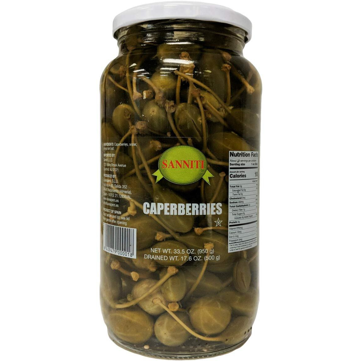 Sanniti Spanish Caperberries (Caper Berries) In Vinegar And Salt Brine - 33.5 Oz