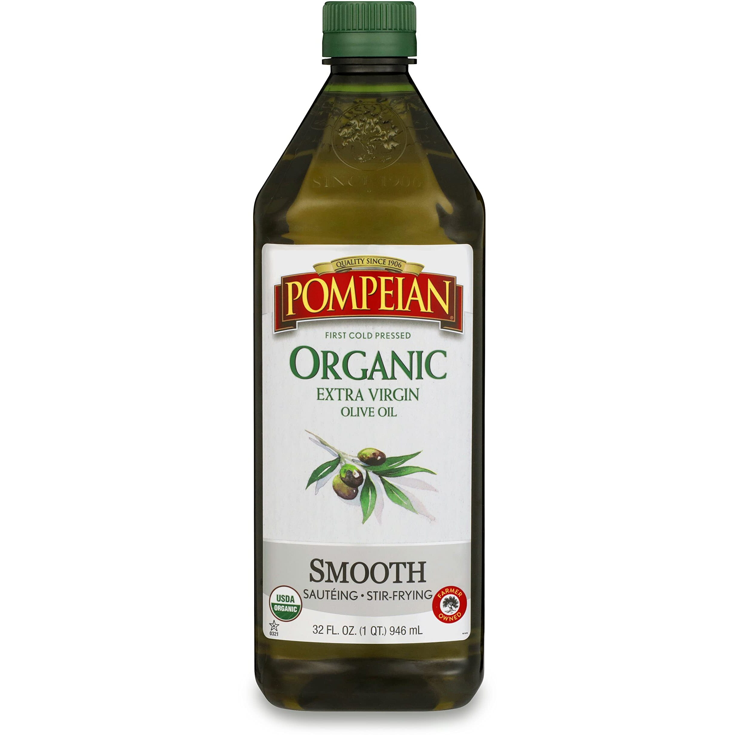 Pompeian Usda Organic Smooth Extra Virgin Olive Oil, First Cold Pressed, Smooth, Delicate Flavor, Perfect For Saut  Ing & Stir-Frying, 32 Fl. Oz.