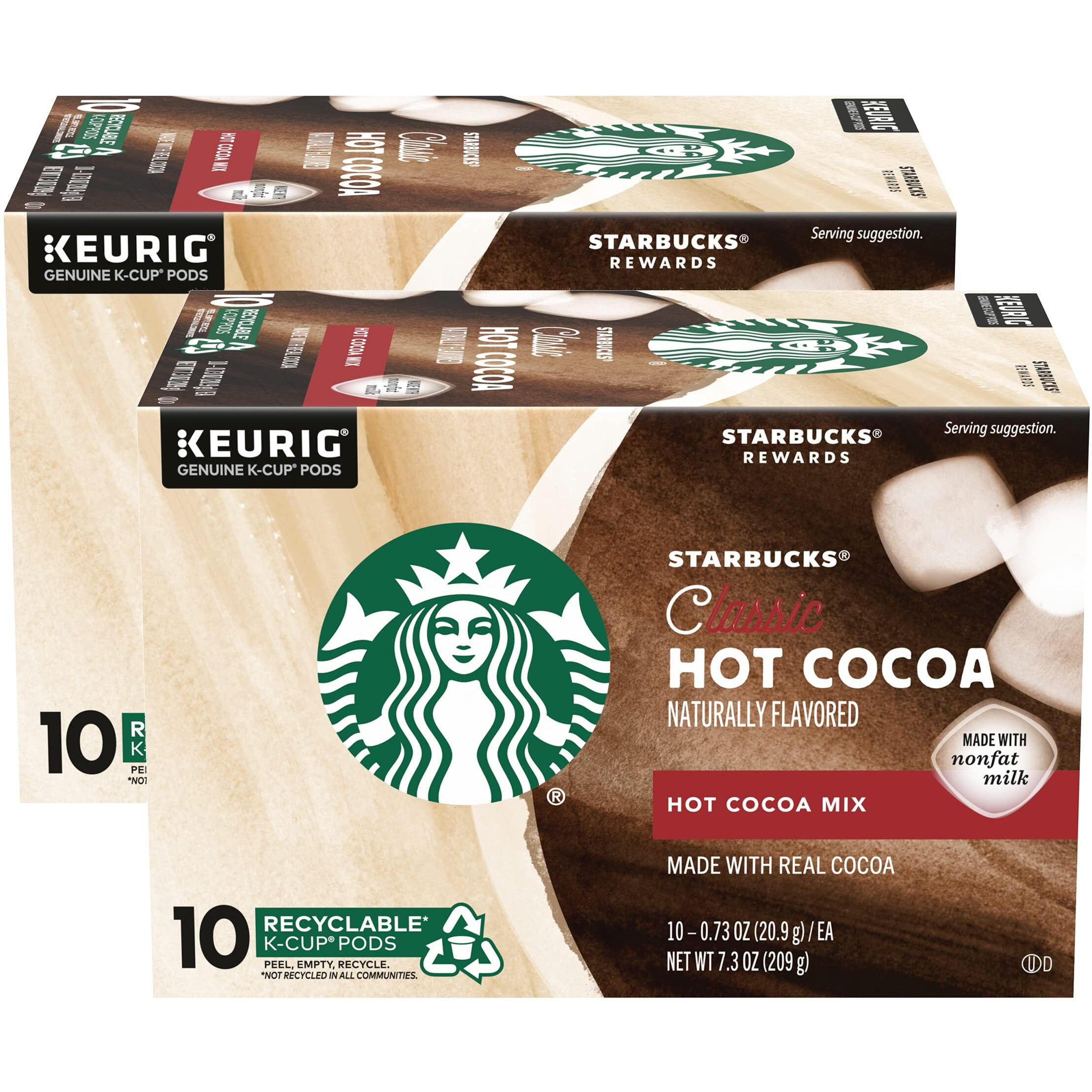 Starbucks Classic Hot Cocoa K-Cup Pods, Made With Real Cocoa & Nonfat Milk, K-Cup Pods For Keurig Brewing System, 10 Ct K-Cups Per Box (10 Count (Pack Of 2))