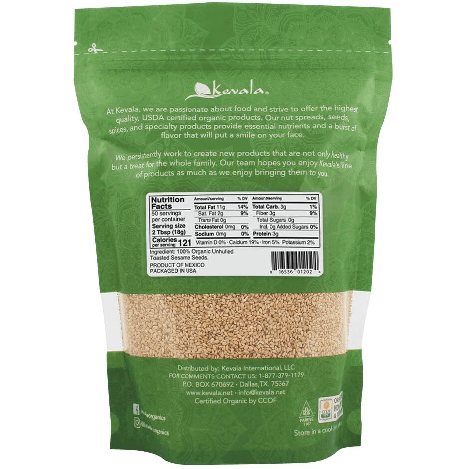 Kevala Organic Toasted Sesame Seeds, 2 Pound, Unhulled