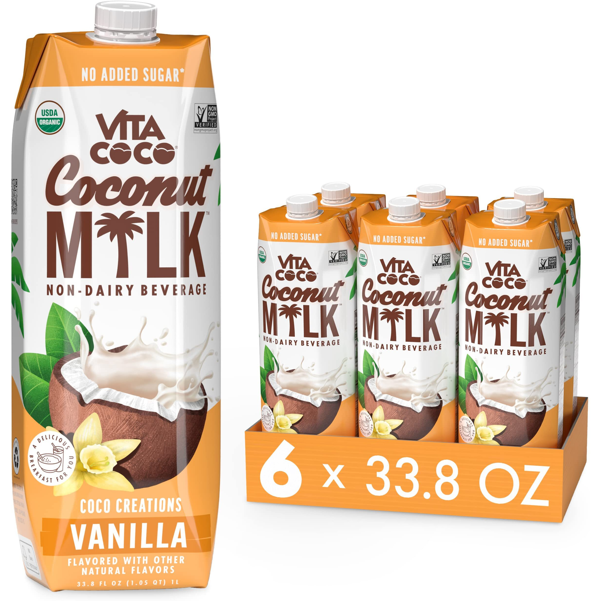 Vita Coco Vanilla Organic Coconut Milk, Plant Based, Dairy Free Milk Alternative - Gluten Free, Soy Free, And Unsweetened - Perfect Add To Cereal, Smoothies, Desserts -33.8 Fl Oz (Pack Of 6)