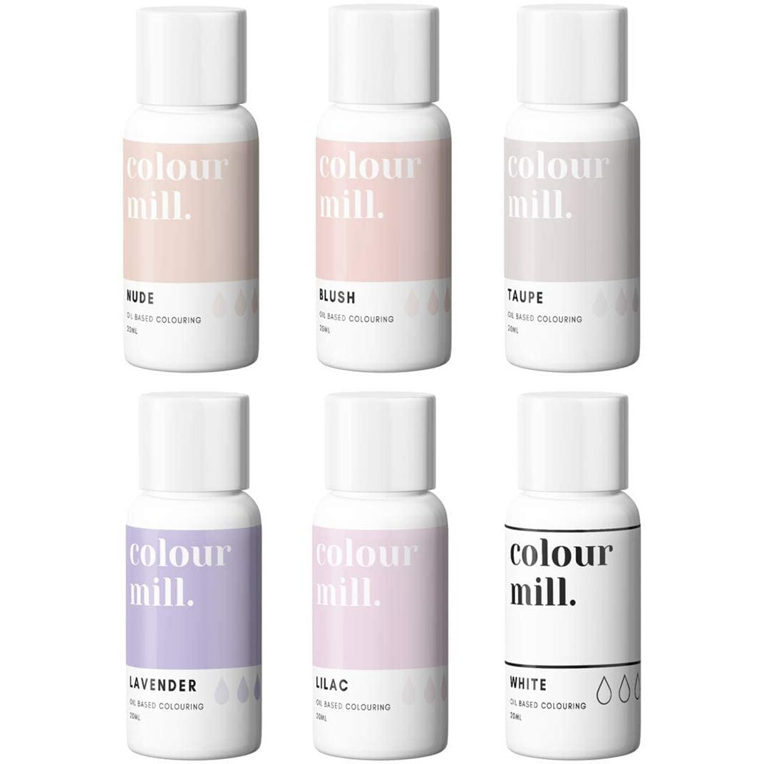Colour Mill Oil-Based Food Coloring, 20 Milliliters Each Of 6 Colors Blush, Lavender, Lilac, Nude, Taupe And White