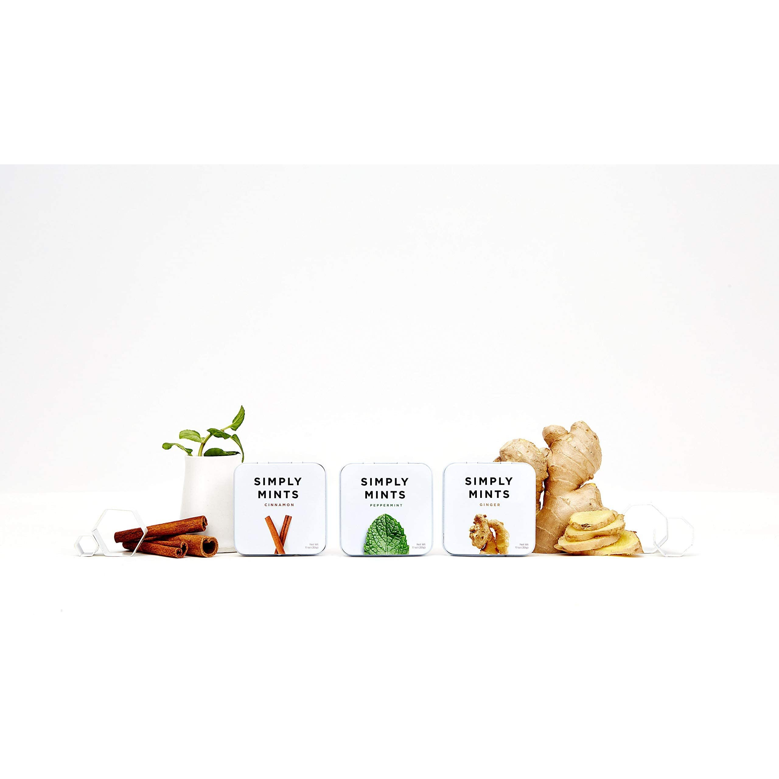Simply Mints | Variety Pack - Peppermint, Ginger, Cinnamon | Pack Of Six (180 Pieces Total) | Breath Freshening + Aspartame-Free + Vegan + Non-Gmo