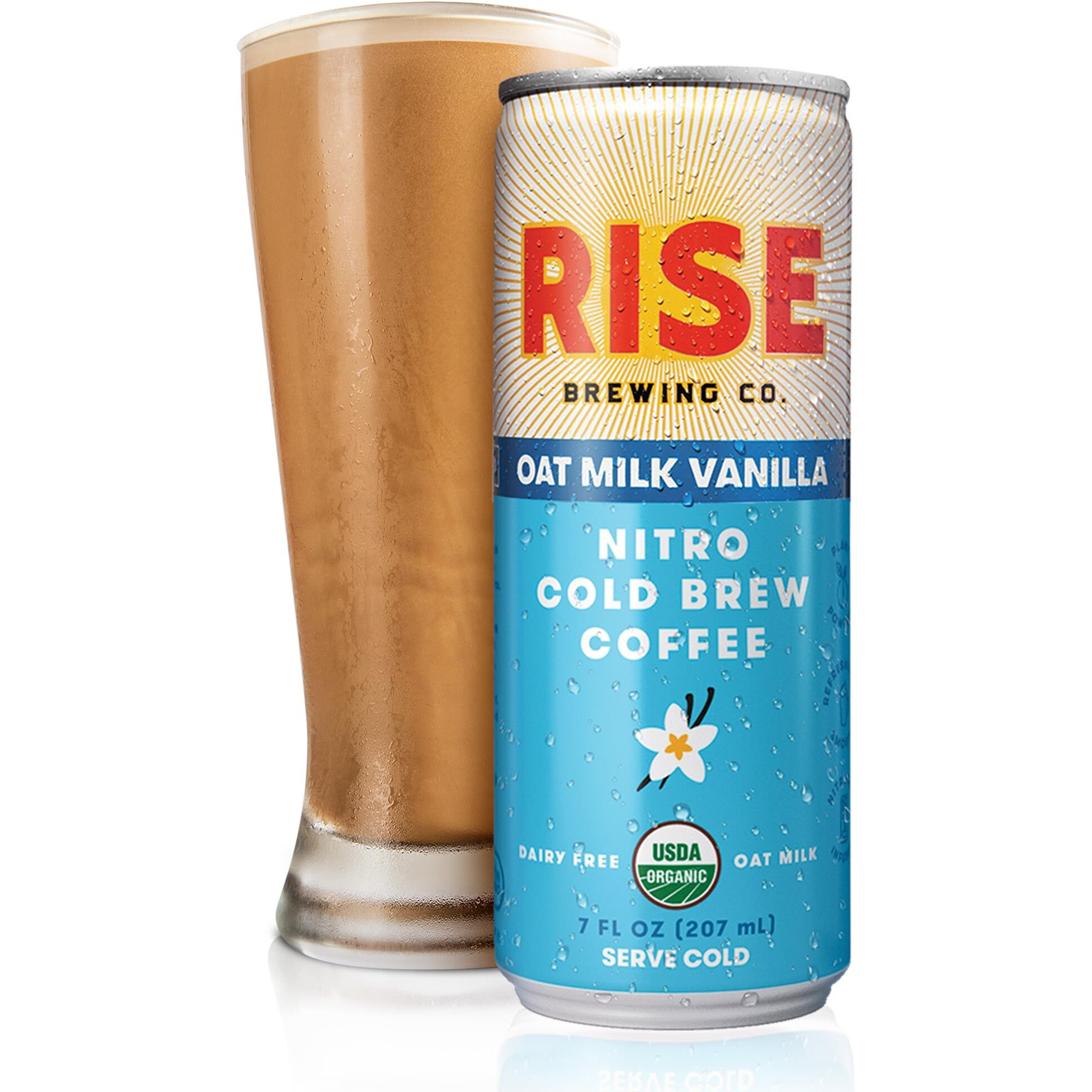 Rise Brewing Co. Vanilla Oat Milk Nitro Cold Brew Coffee, No Sugar Added & No Dairy, Organic & Non-Gmo, Low Acidity & Vegan, 7 Fl. Oz. Cans