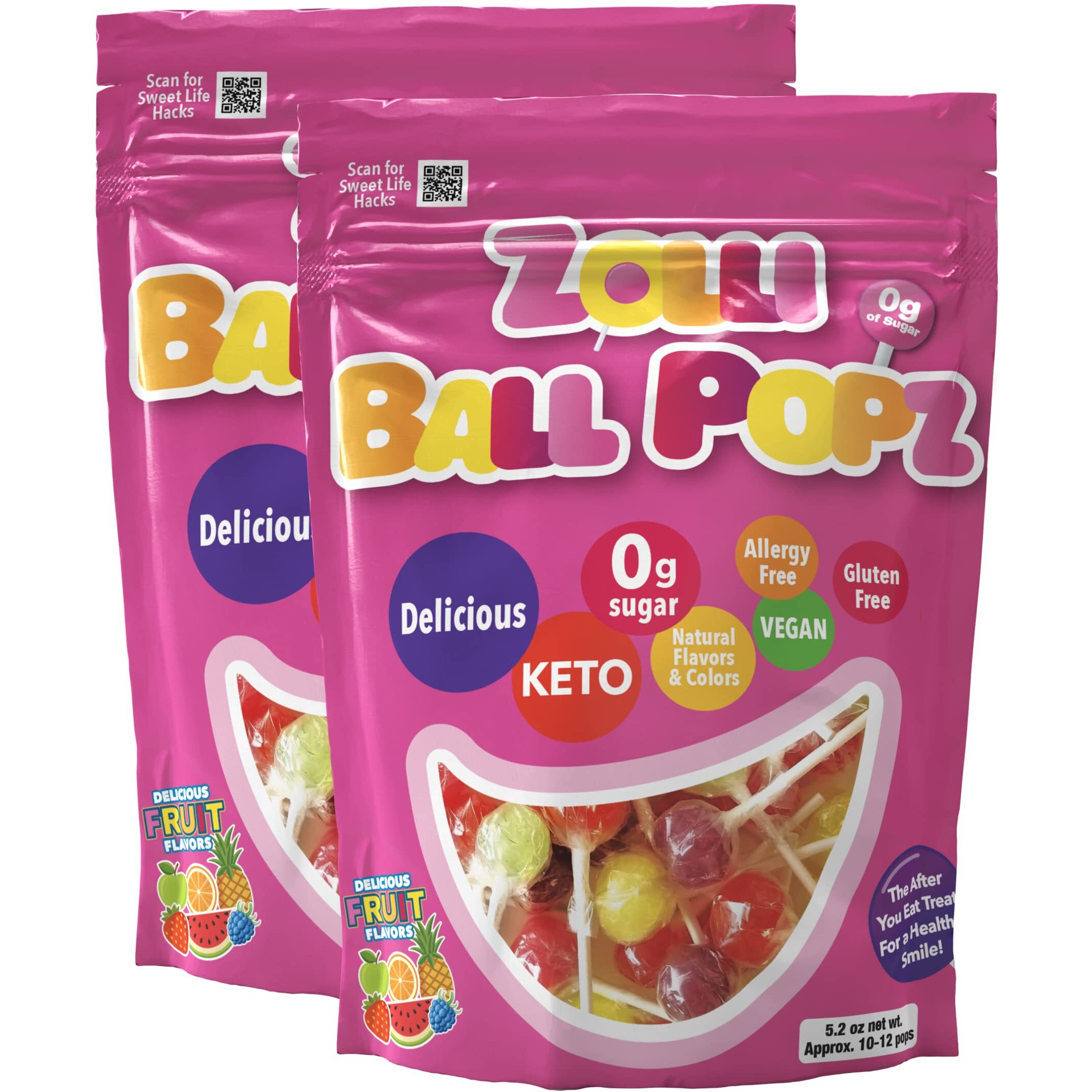 Zolli Ball Popz Lollipops - Clean Teeth, Natural Fruit Flavor - 10.4 Ounce For A Delicious And Dental-Friendly Snacking Experience