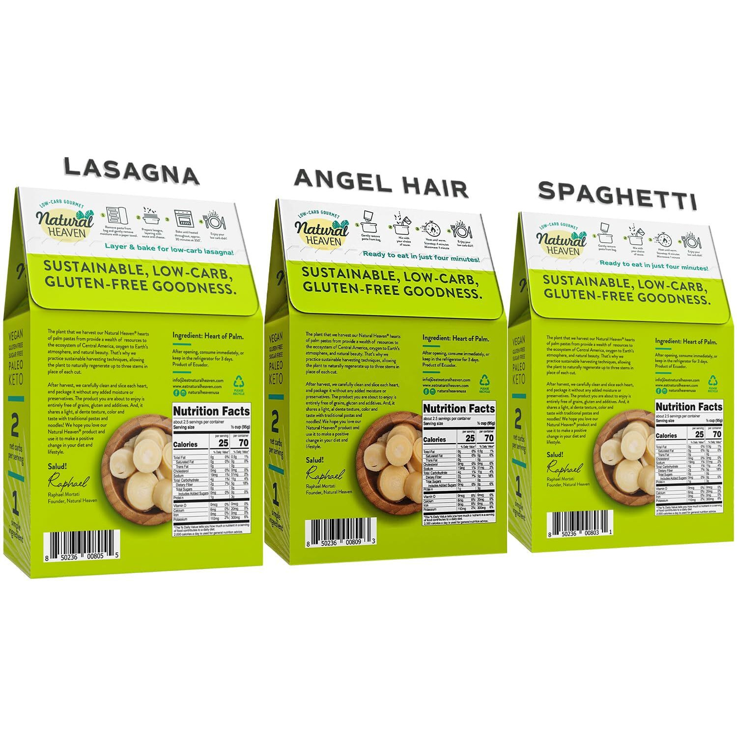 Natural Heaven Hearts Of Palm Pasta Variety Pack - Low Carb Pasta, Gluten-Free, Keto Pasta Noodles, Lasagna, Angel Hair Pasta & Spaghetti Noodles, Plant-Based Healthy Food, 9 Oz (Pack Of 6)