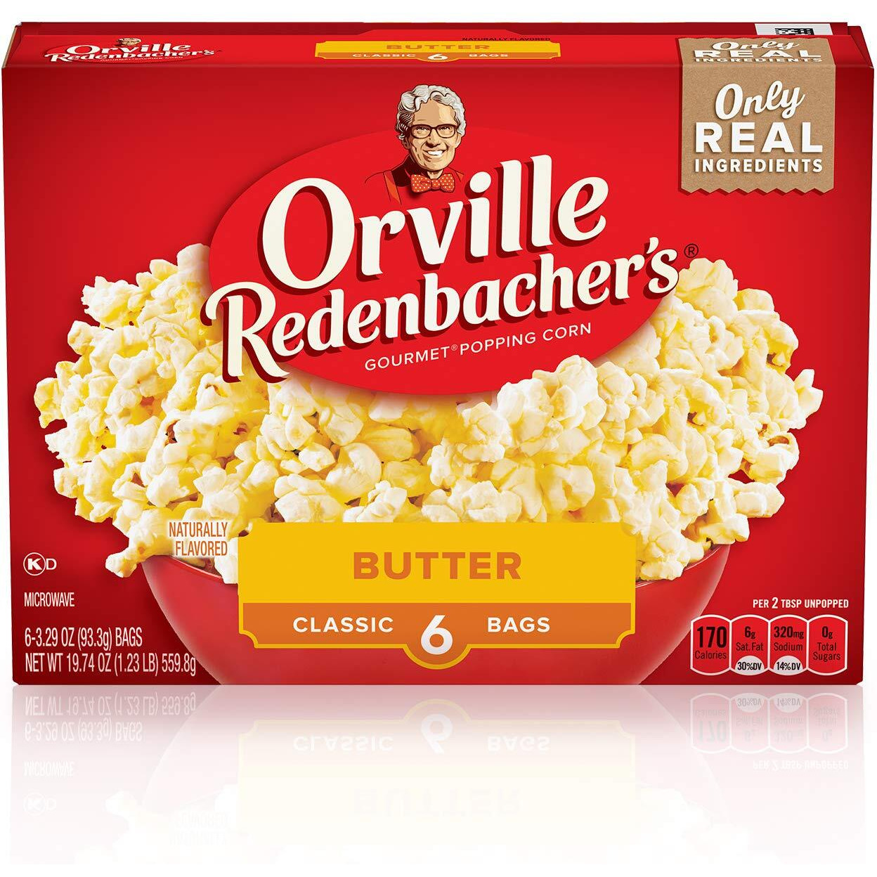 Orville Redenbachers Butter Flavored Microwave Popcorn, Gluten Free, 6 Count Popcorn Bags (6 Boxes)