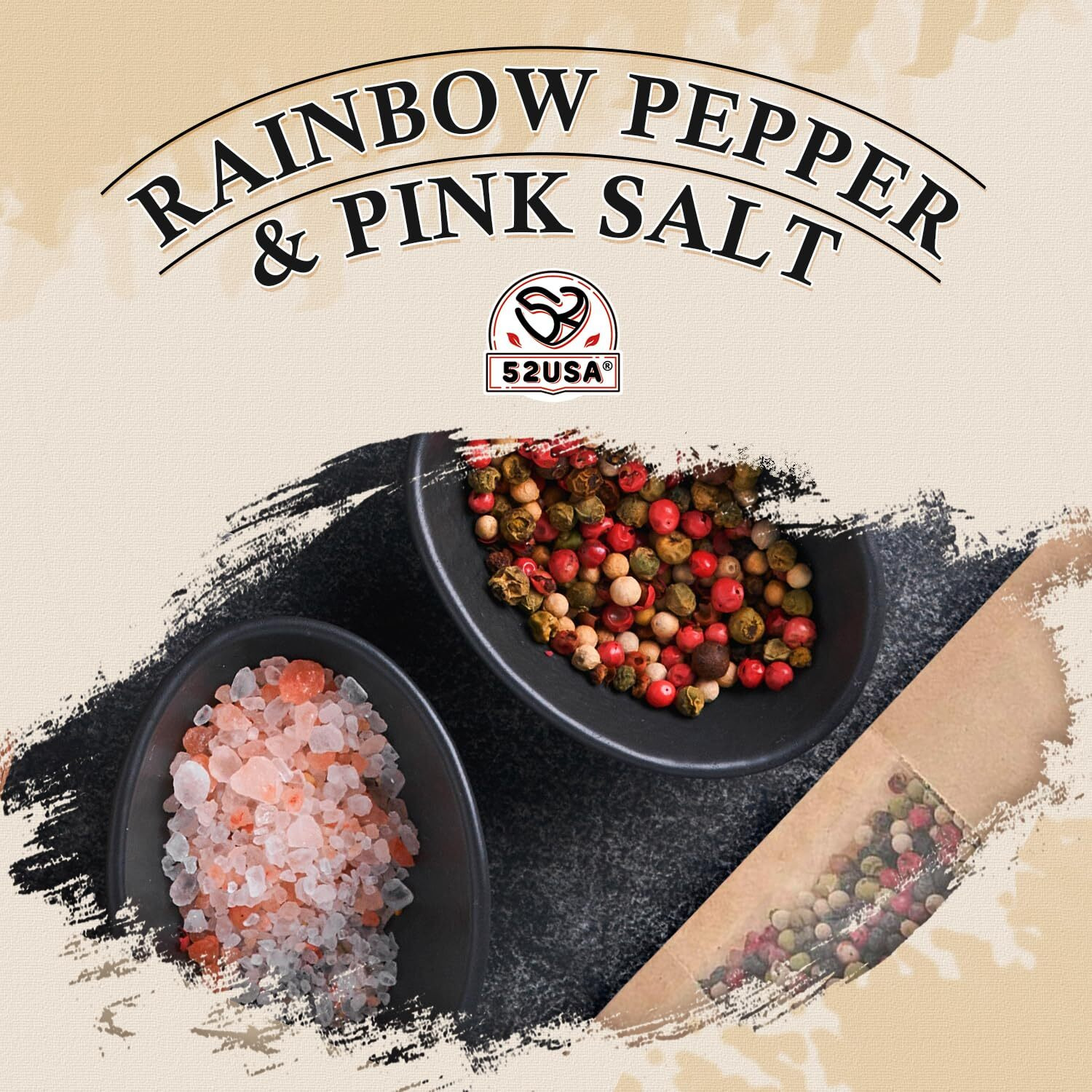 52Usa Rainbow Peppercorn Blend 12Oz + Himalayan Pink Salt Coarse 2 Lb (Pack Of 2), Non-Gmo, Kosher, Packed To Keep Pepper Fresh, Salt And Peppercorns For Grinder Refill