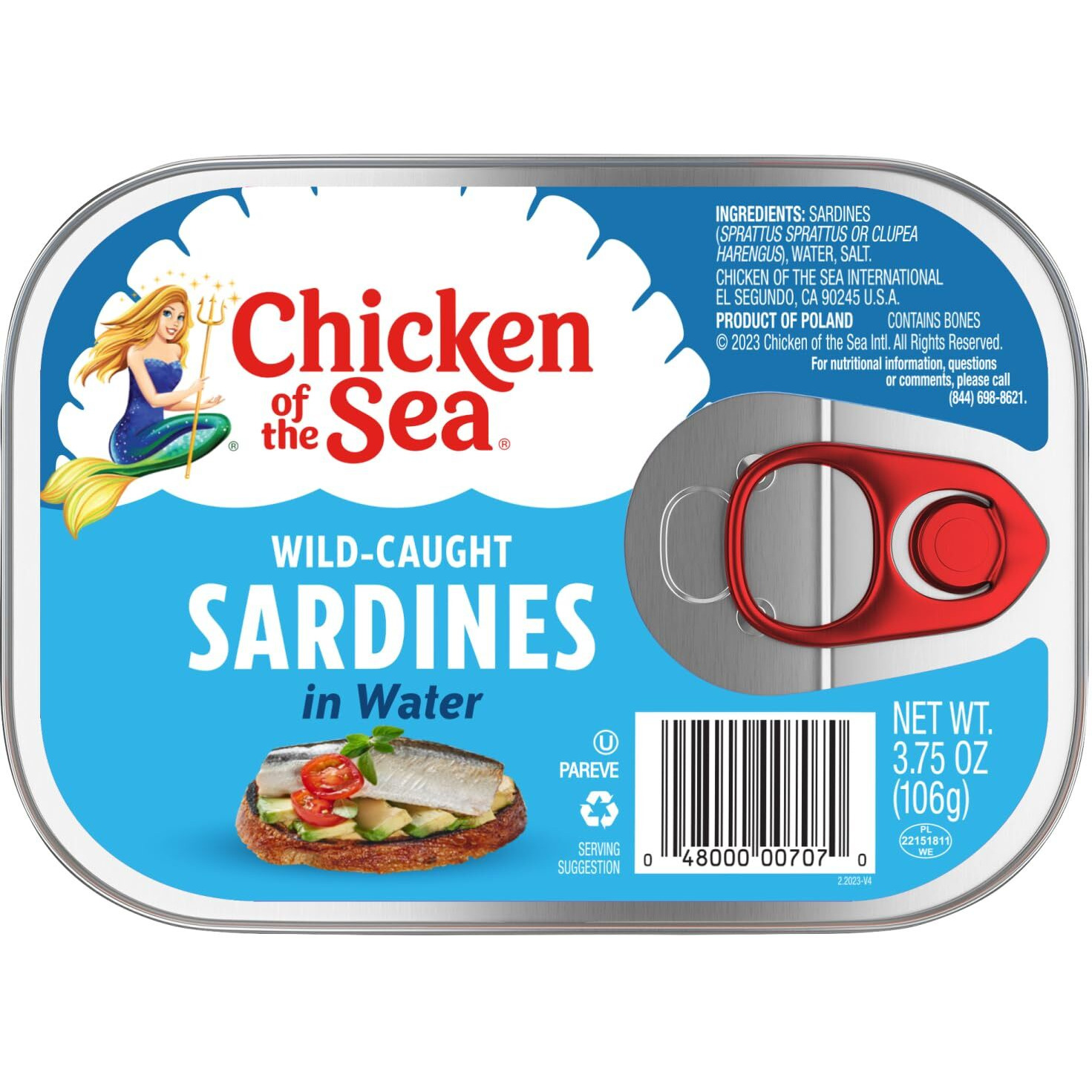 Chicken Of The Sea Sardines In Water, 3.75 Ounce Cans (Pack Of 18), Wild Caught Canned Sardines