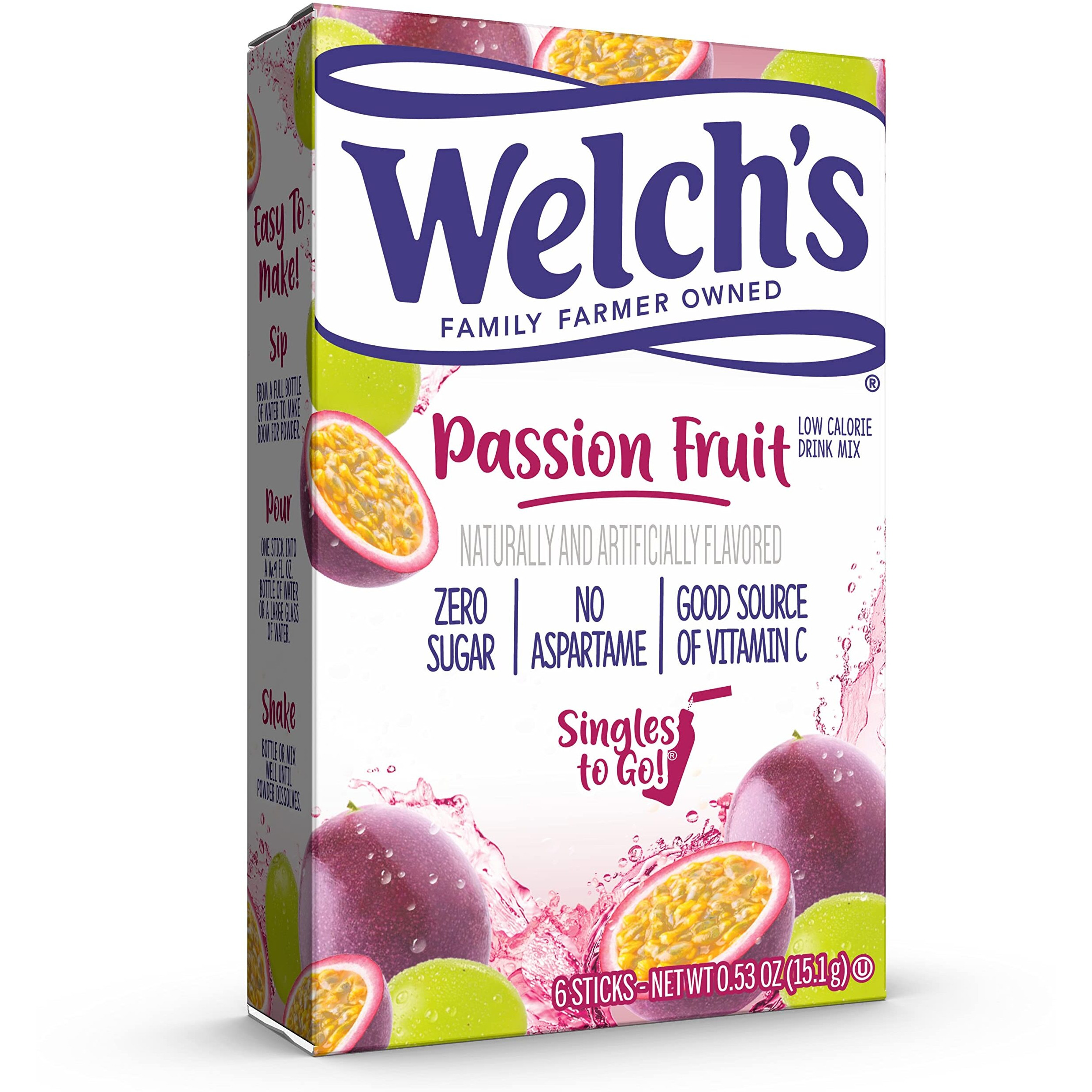 Welch's Singles To Go Water Drink Mix - Passion Fruit Powder Sticks (12 Boxes With 6 Packets Each - 72 Total Servings)