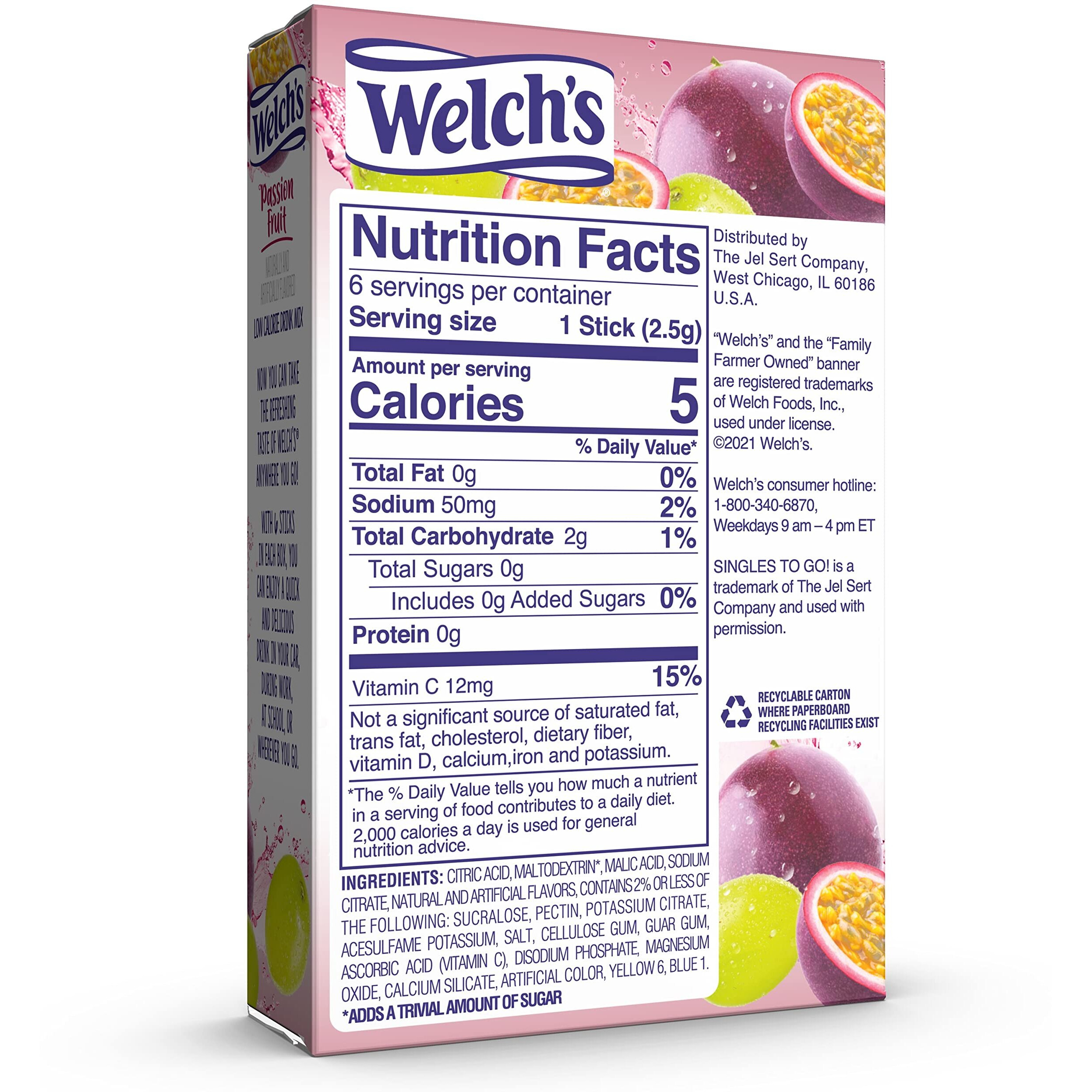 Welch's Singles To Go Water Drink Mix - Passion Fruit Powder Sticks (12 Boxes With 6 Packets Each - 72 Total Servings)