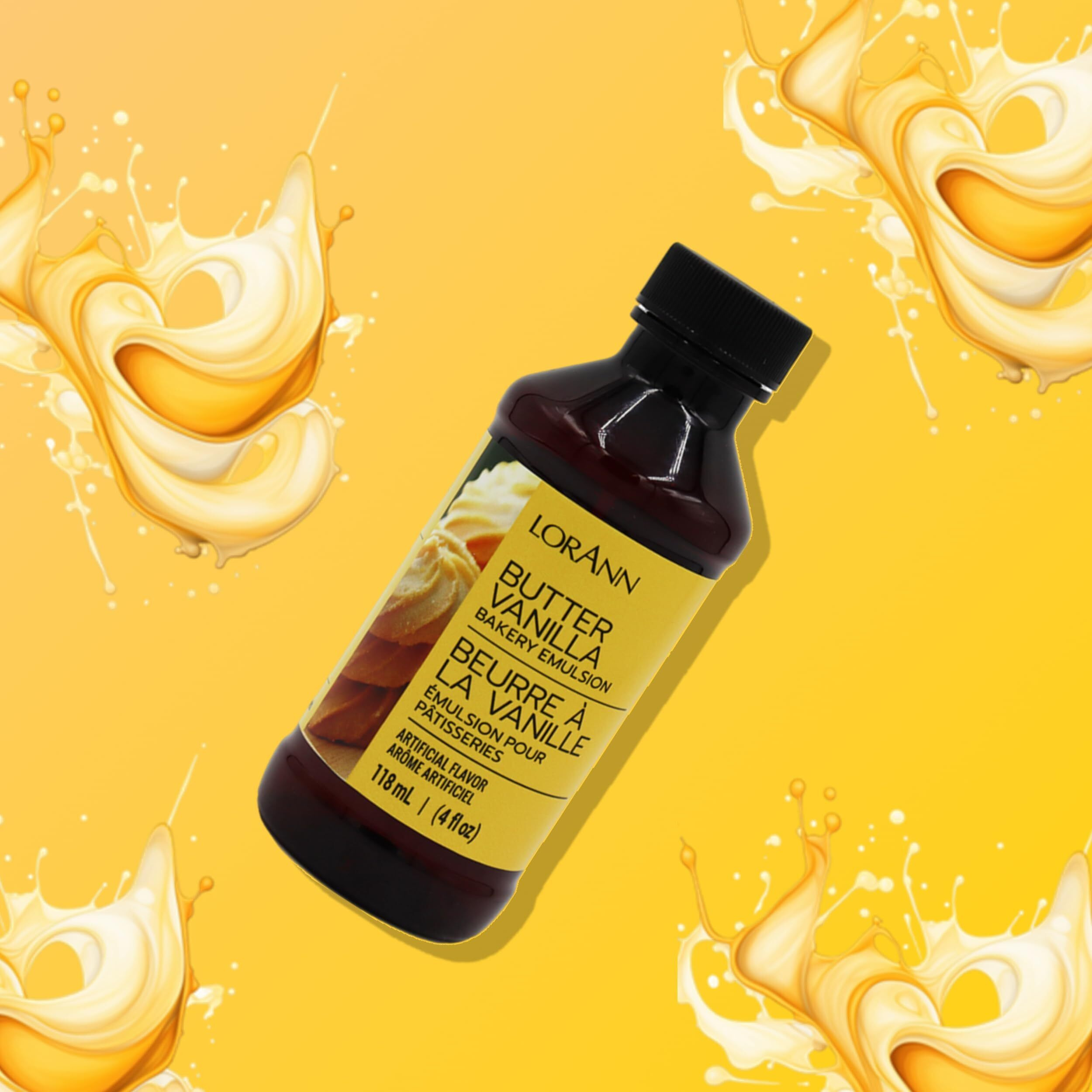Lorann Butter Vanilla Bakery Emulsion, 4 Oz - Intense Butter Vanilla Flavor Extract For Baking, Cookies, Frosting, Ice Cream, Smoothies And Beverage - Gluten Free, Vegan, Sugar Free, Nut Free