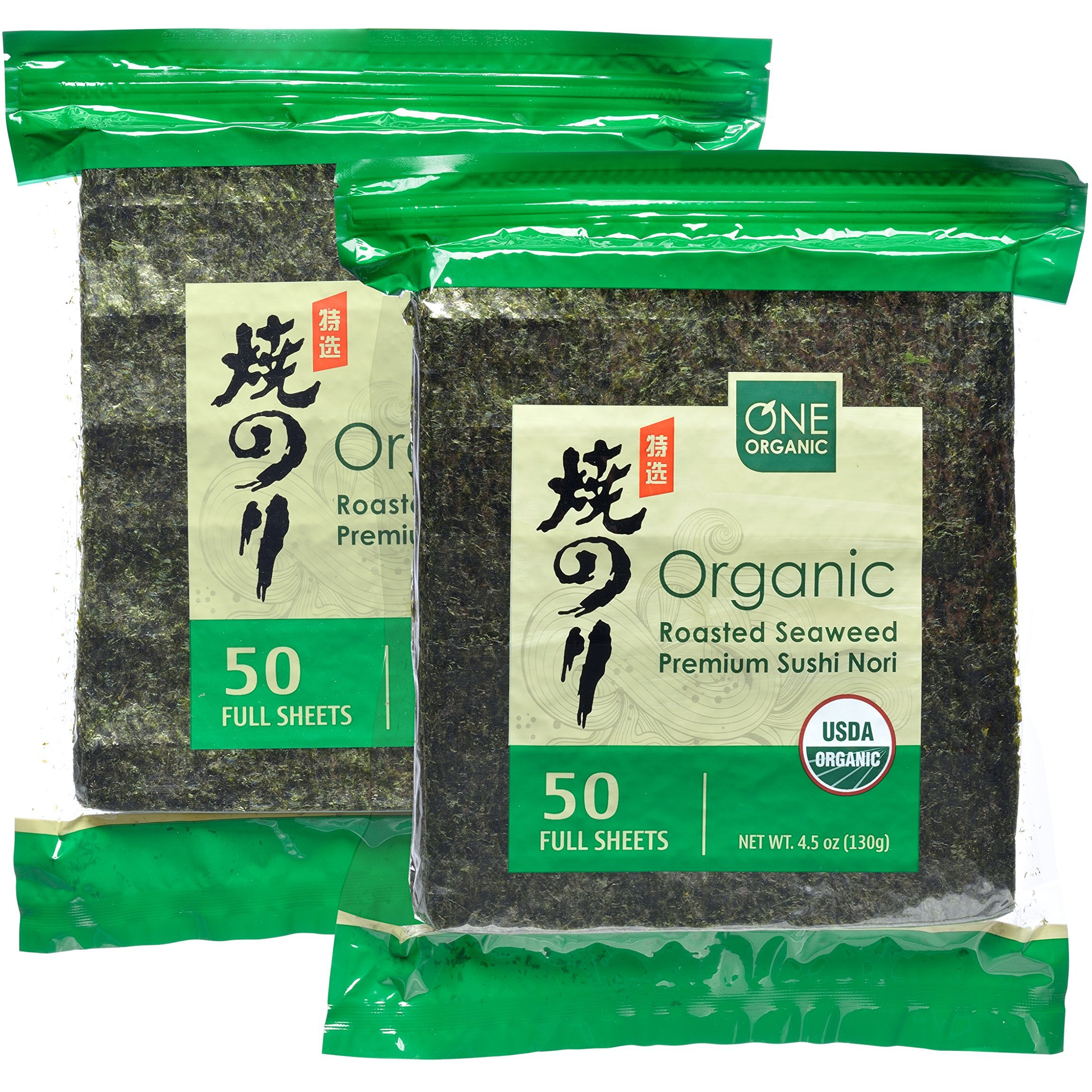 One Organic Sushi Nori Premium Roasted Organic Seaweed (50 Full Sheets) - 2 Packs