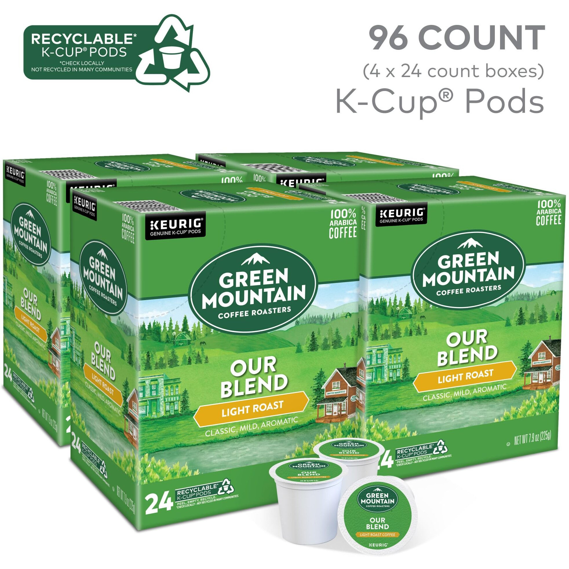 Green Mountain Coffee Roasters Our Blend Keurig Single-Serve K-Cup Pods, Light Roast Coffee, 96 Count (4 Packs Of 24)