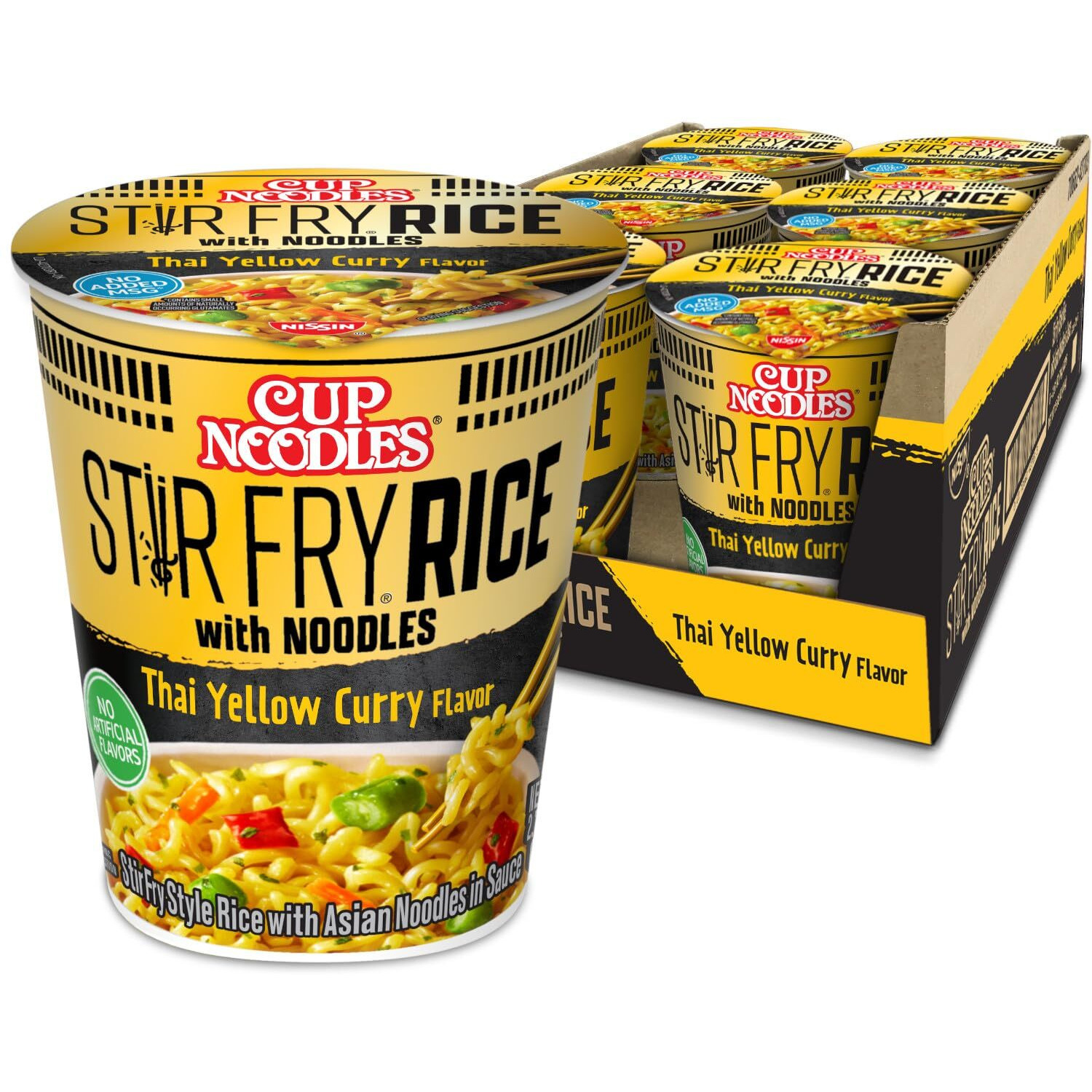 Nissin Cup Noodles Stir Fry Rice With Noodles, Thai Yellow Curry, 2.61 Ounce (Pack Of 6)