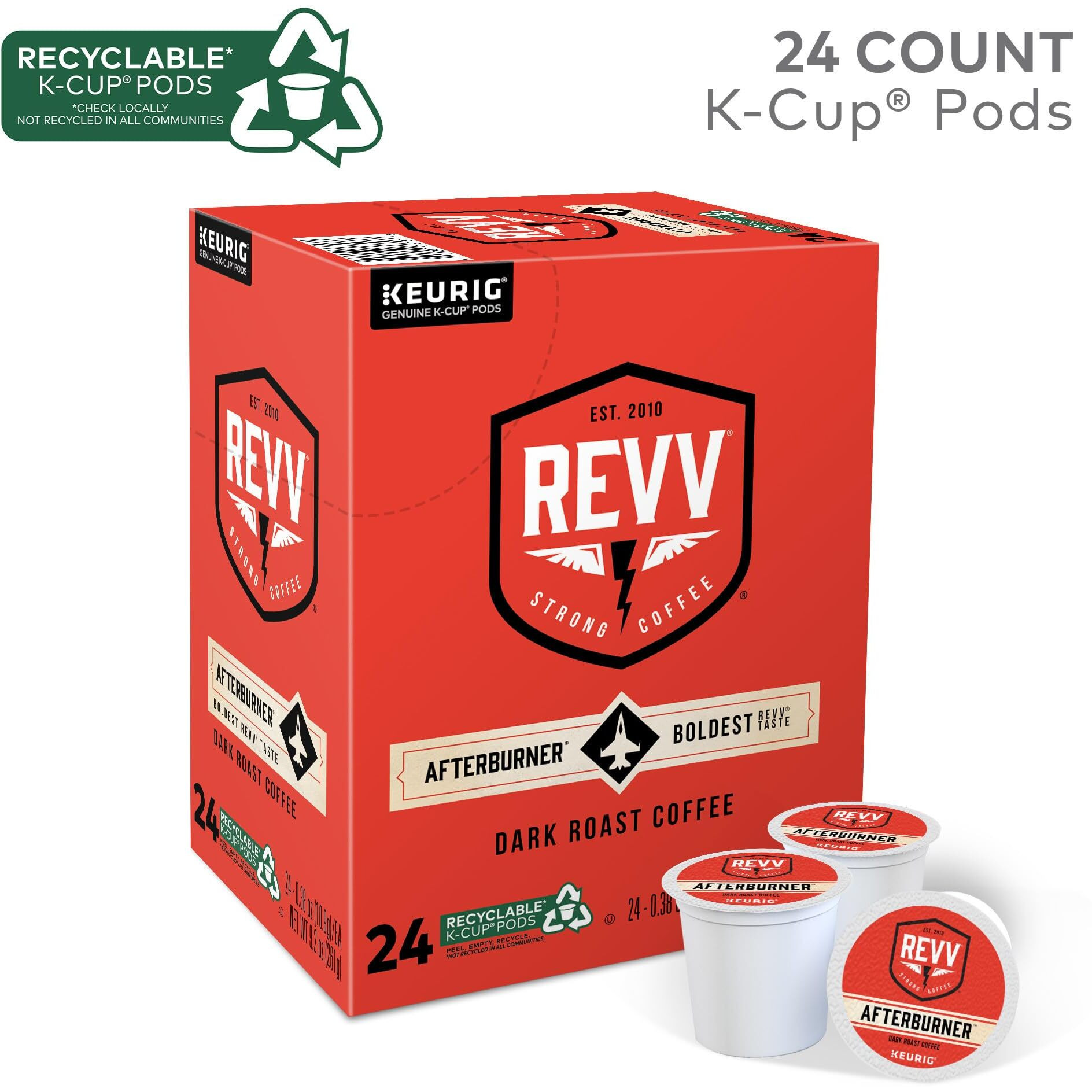 Revv Afterburner, Single-Serve Keurig K-Cup Pods, Dark Roast Coffee Pods, 96 Count