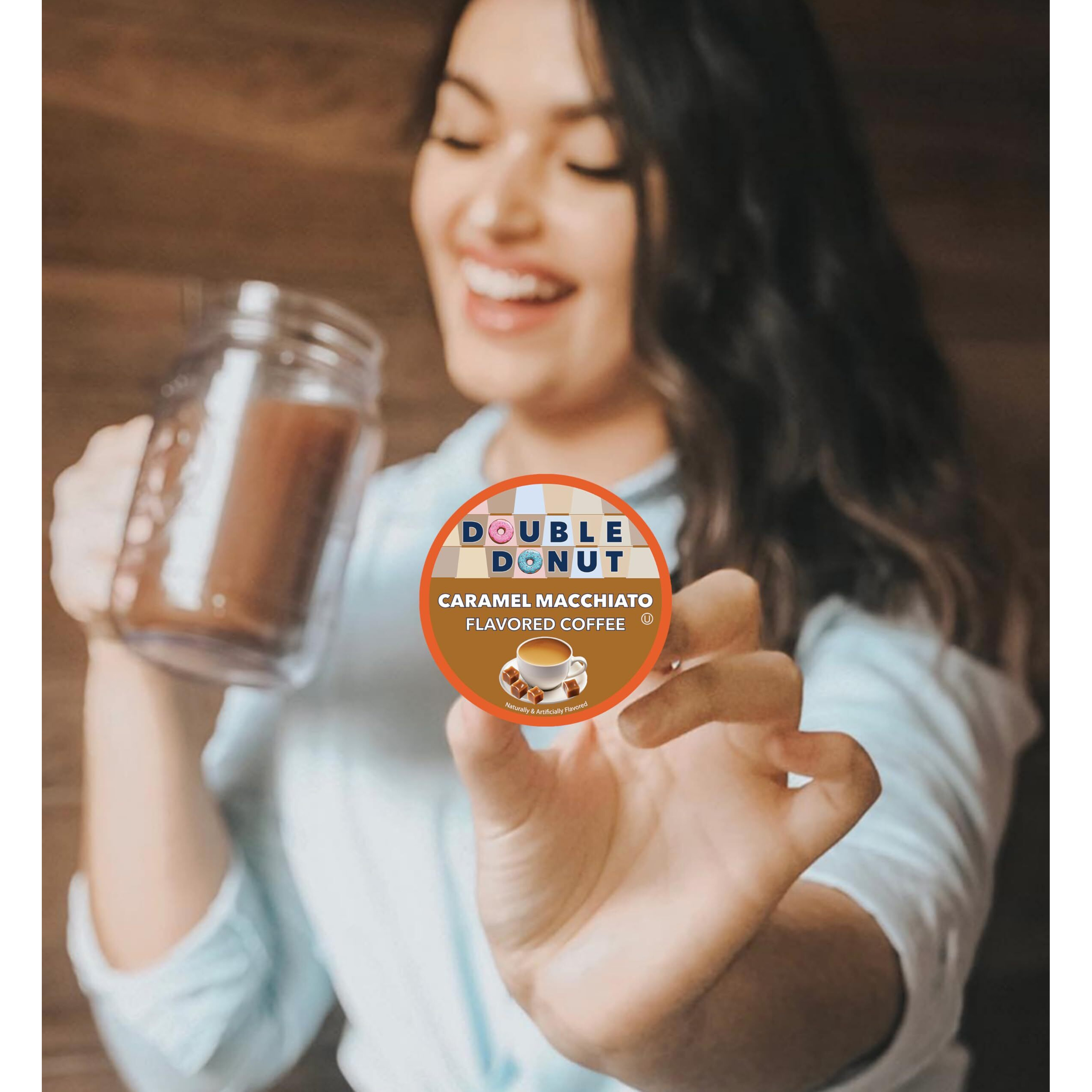 Double Donut Flavored Coffee Pods, Caramel Macchiato Coffee, Caramel Coffee For Keurig K Cups Machines, Medium Roast Coffee In Recyclable Pods, 24 Count