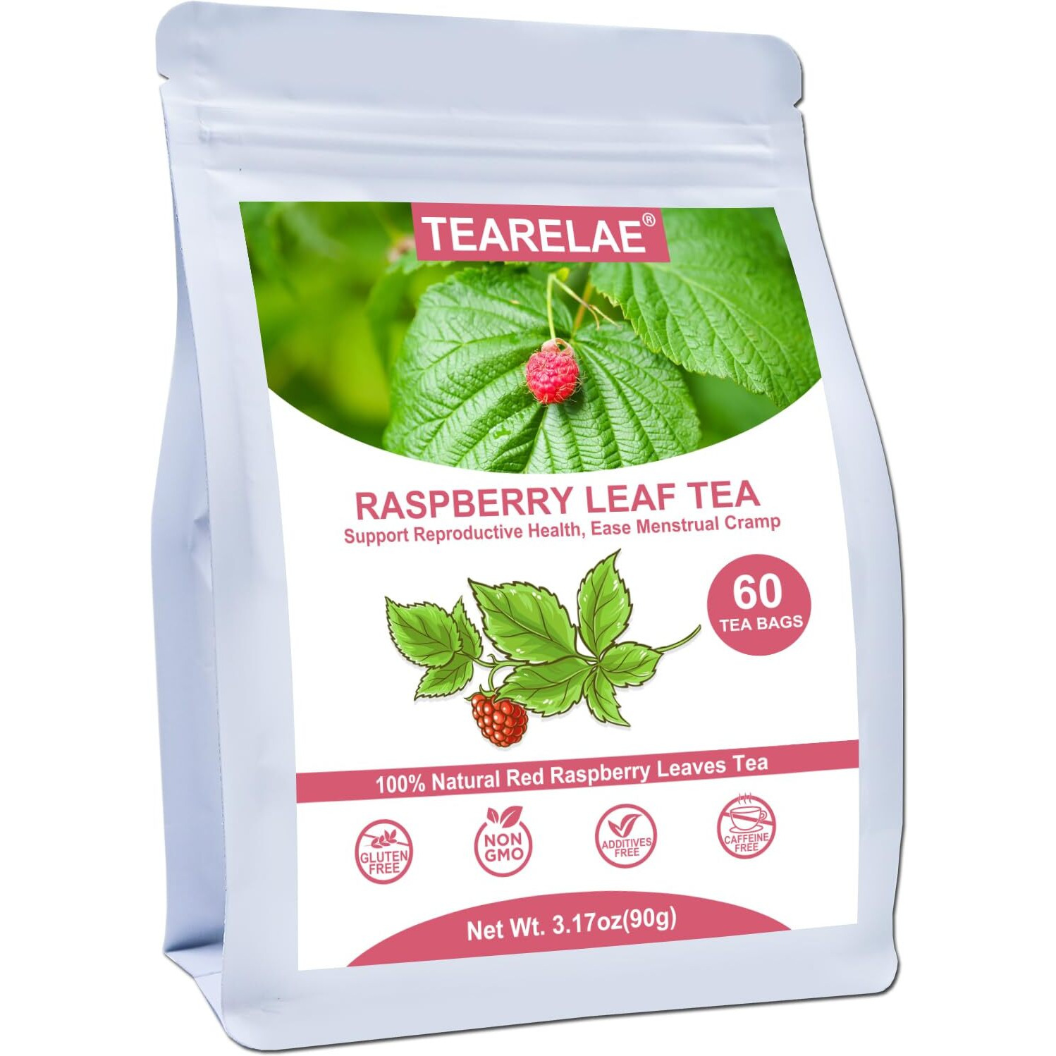 Tearelae - Raspberry Leaf Tea - 1.5G X 60 Count - Premium Red Raspberry Leaves Tea Bags - Promote A Healthy Pregnancy, Ease Menstrual Cramp - Non-Gmo - Caffeine-Free