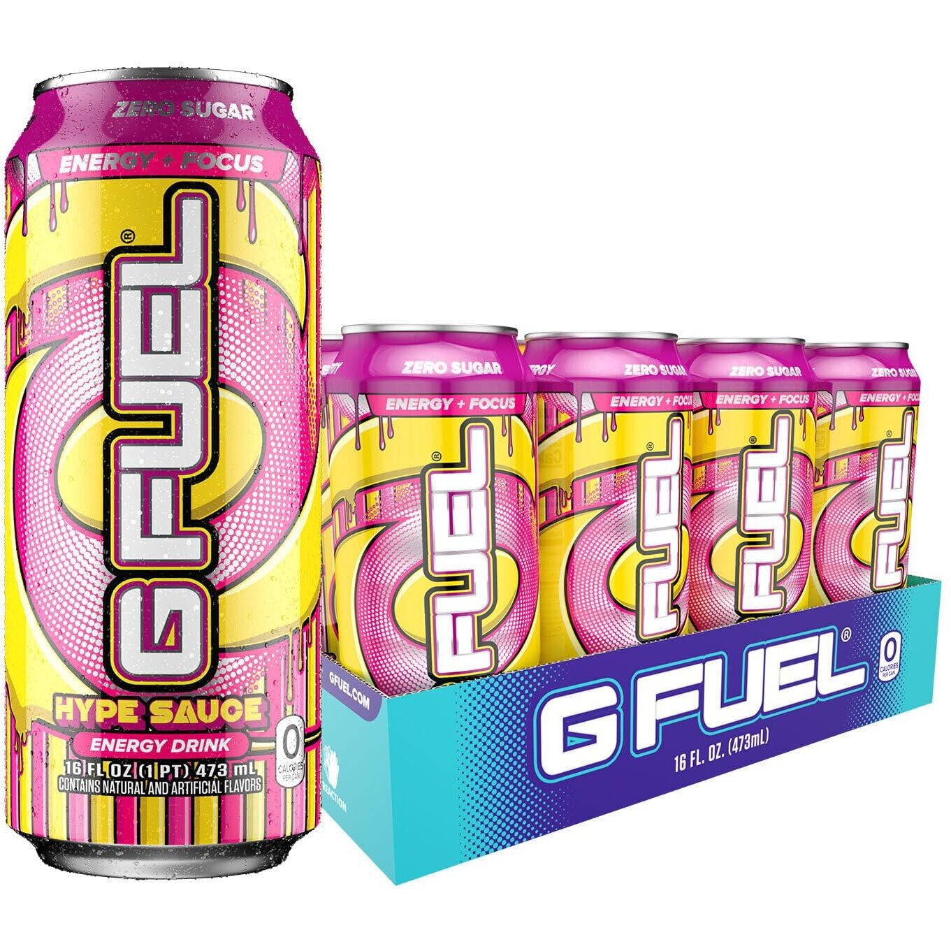 G Fuel Hype Sauce Energy Drink, Sugar Free, Healthy Drinks, Zero Calorie, 300 Mg Caffeine Per Carbonated Can, Raspberry + Lemonade Flavor, Focus Amino, Vitamin + Antioxidants Blend - 12 Pack