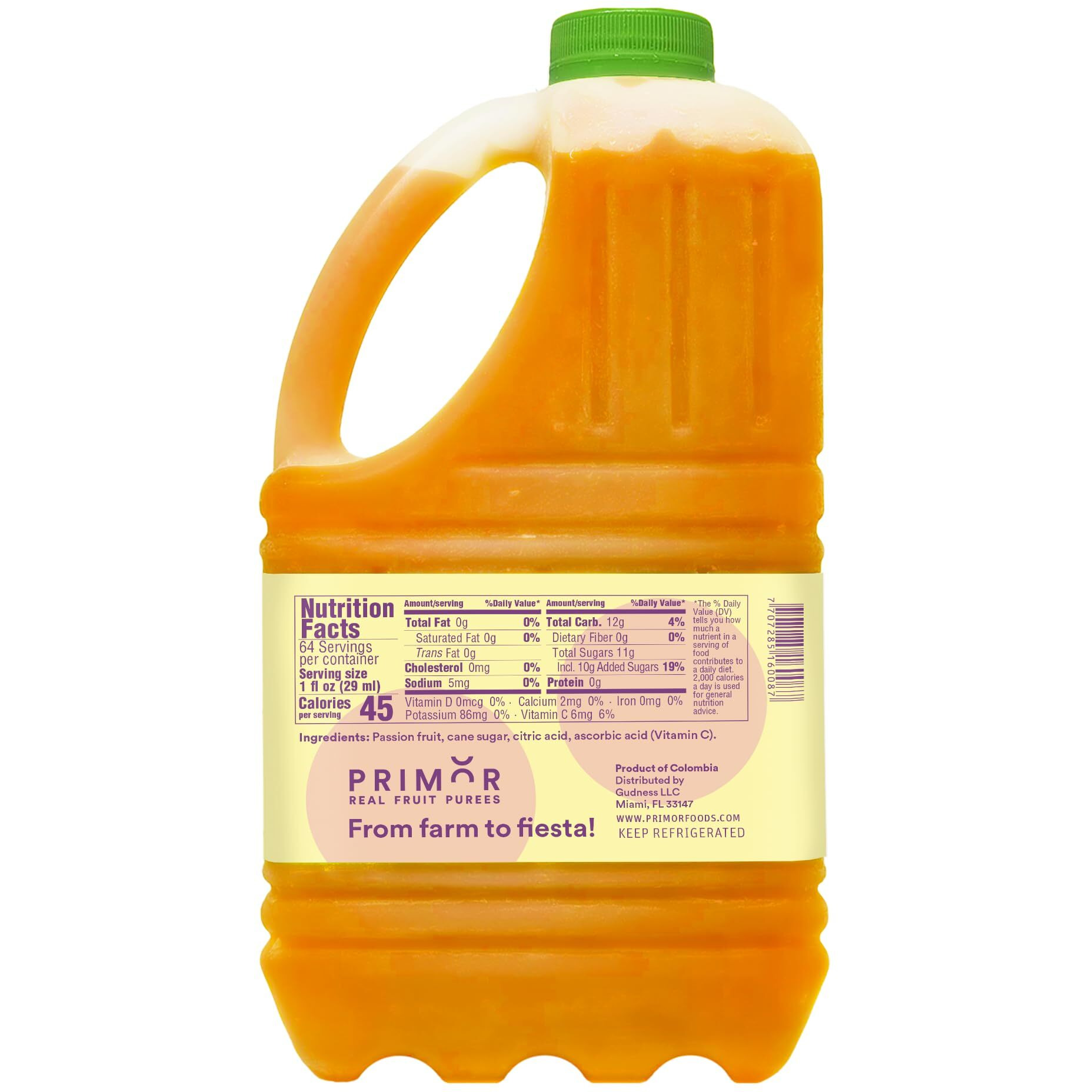 Primor Fruit Purees | Made With Real Fruit | Countless Applications Juices, Smoothies, Cocktails, Desserts, And More - Passion Fruit