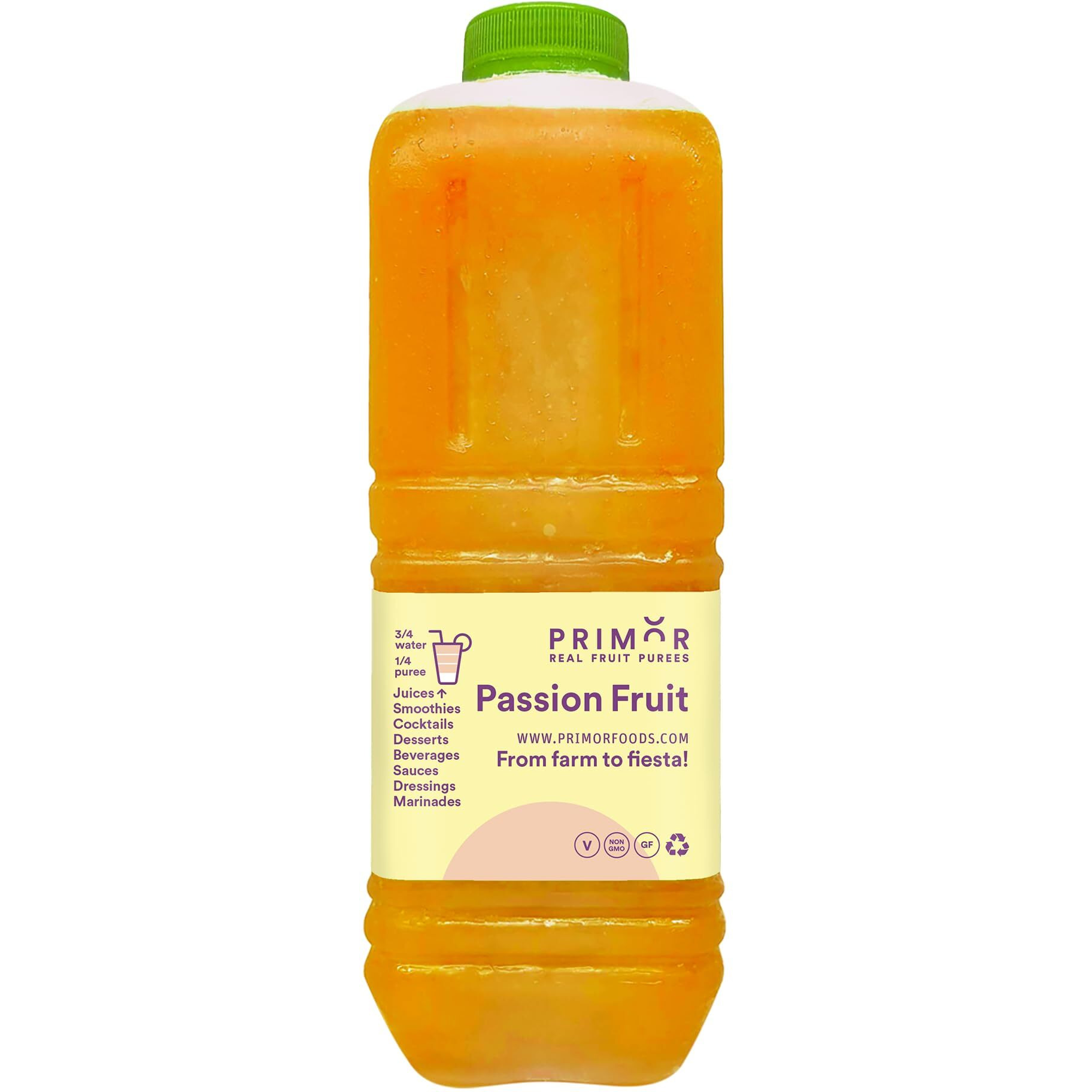 Primor Fruit Purees | Made With Real Fruit | Countless Applications Juices, Smoothies, Cocktails, Desserts, And More - Passion Fruit