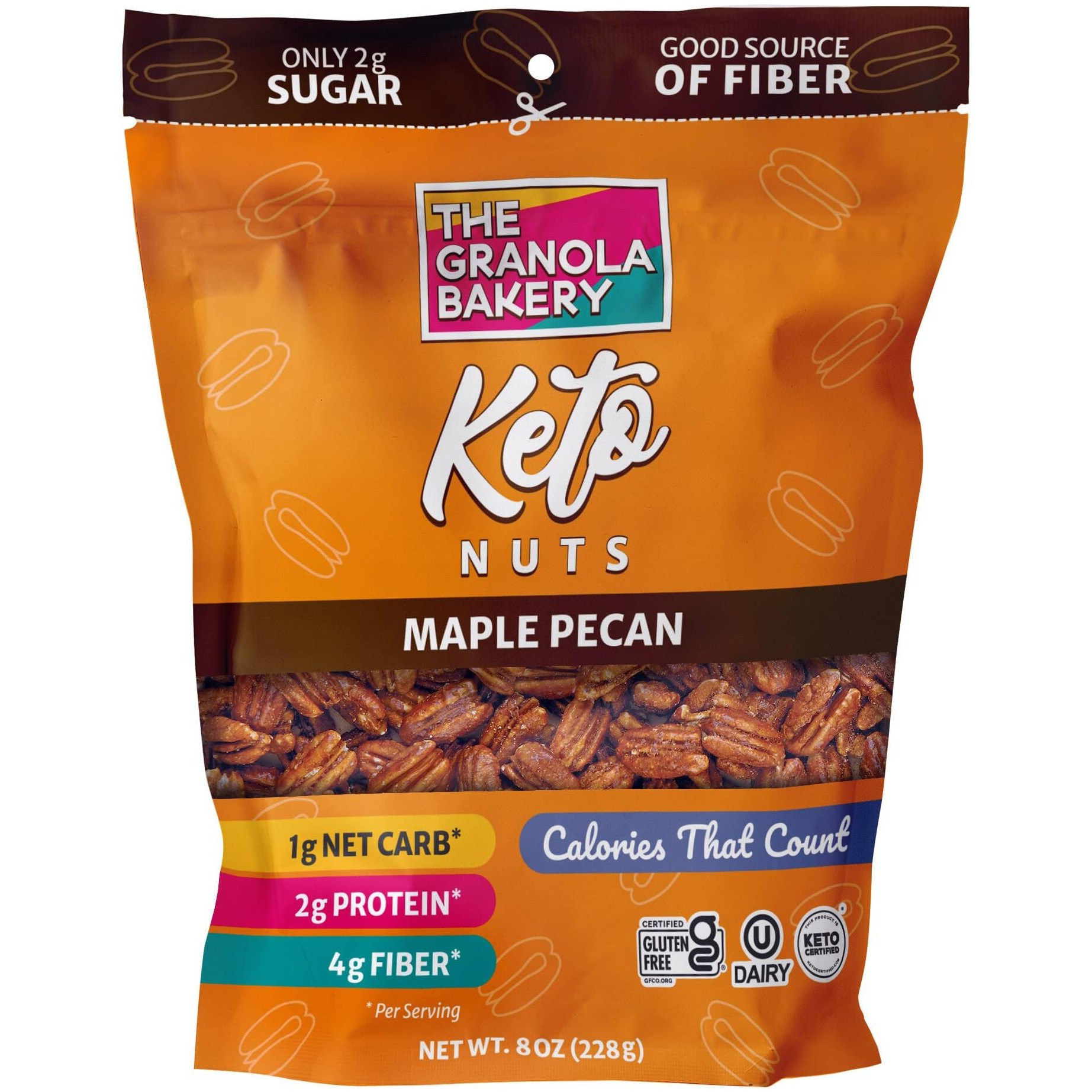 Tgb Maple Pecan, Keto Nuts, No Added Sugar, Gluten Free, Healthy Low Carb Snack, 8Oz Resealable Bag (Pack Of 1)