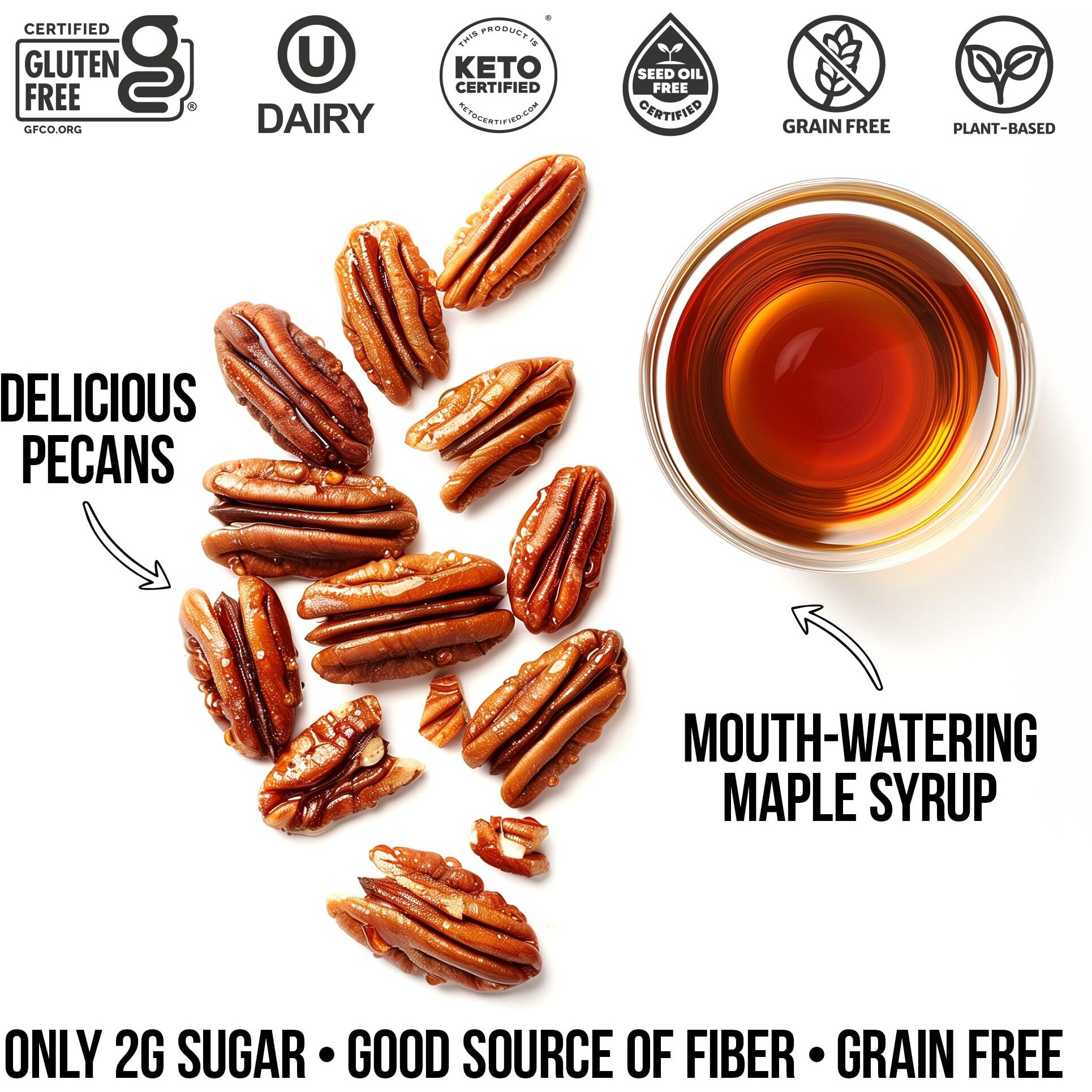 Tgb Maple Pecan, Keto Nuts, No Added Sugar, Gluten Free, Healthy Low Carb Snack, 8Oz Resealable Bag (Pack Of 1)