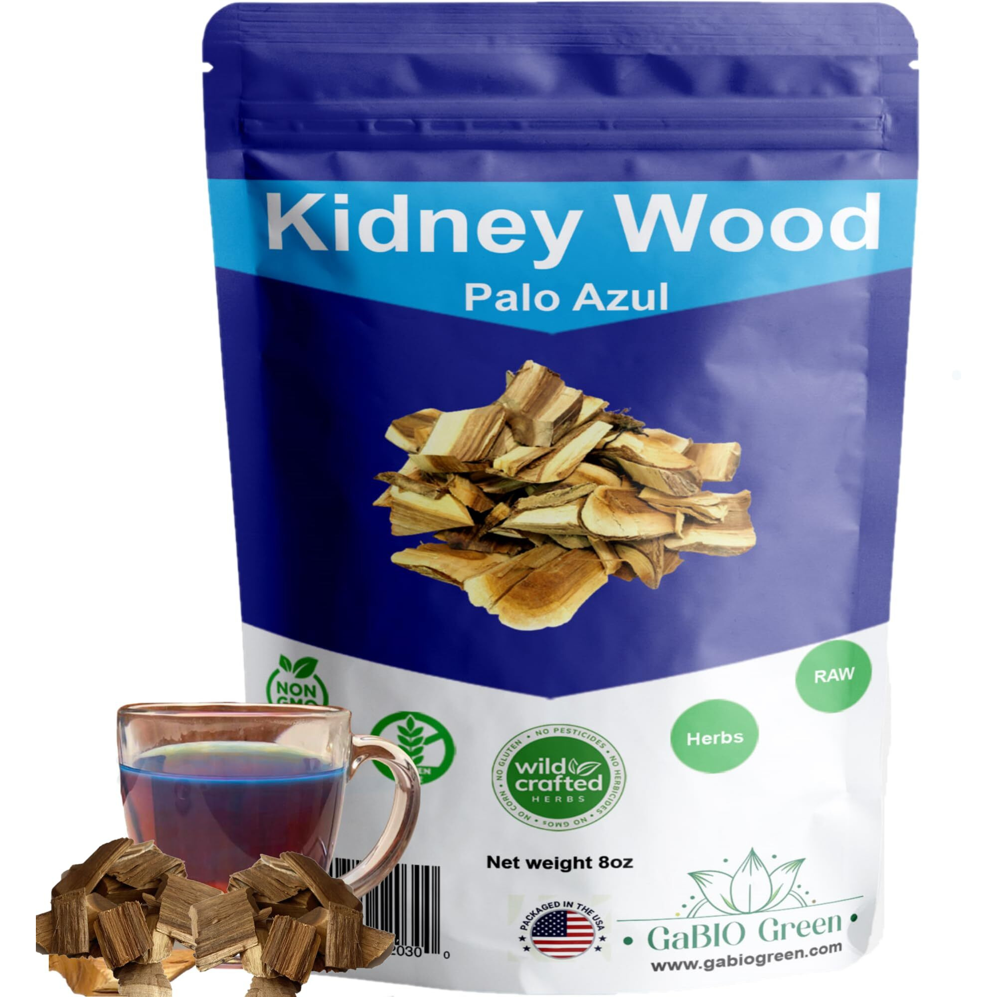 Kidney Wood Palo Azul Blue Stick Tea Teatox Non-Gmo, Gluten-Free Tea Bark Natural Kidney Cleanse Product From Mexico Palo Azul Tea Packaged In The Usa, Resealable Bag (8 Oz)
