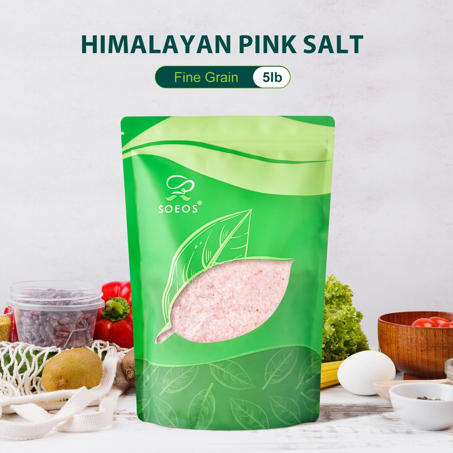Soeos Himalayan Pink Salt, Fine Grain, 5 Lbs, Non-Gmo, Pink Himalayan Sea Salt, Kosher Salt, Salt For Grinder Refill